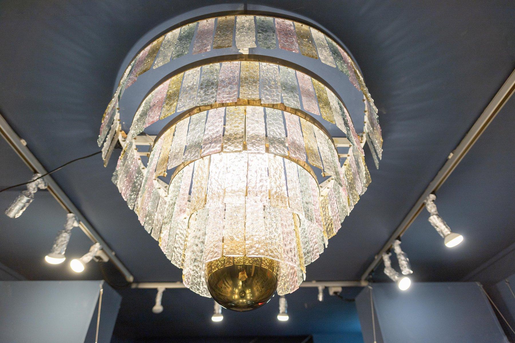 Big Arredoluce with Venini color glass chandelier '60s For Sale 1