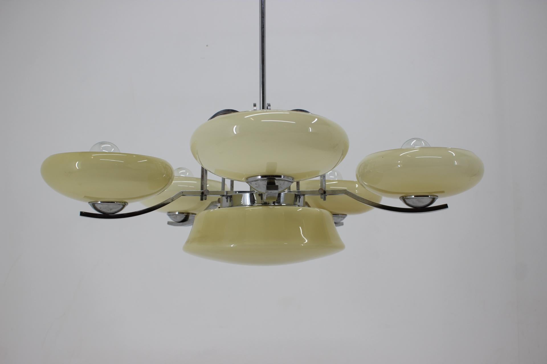 Big Art Deco Bauhaus Chrome Pendant / Chandelier, 1930s In Good Condition In Praha, CZ