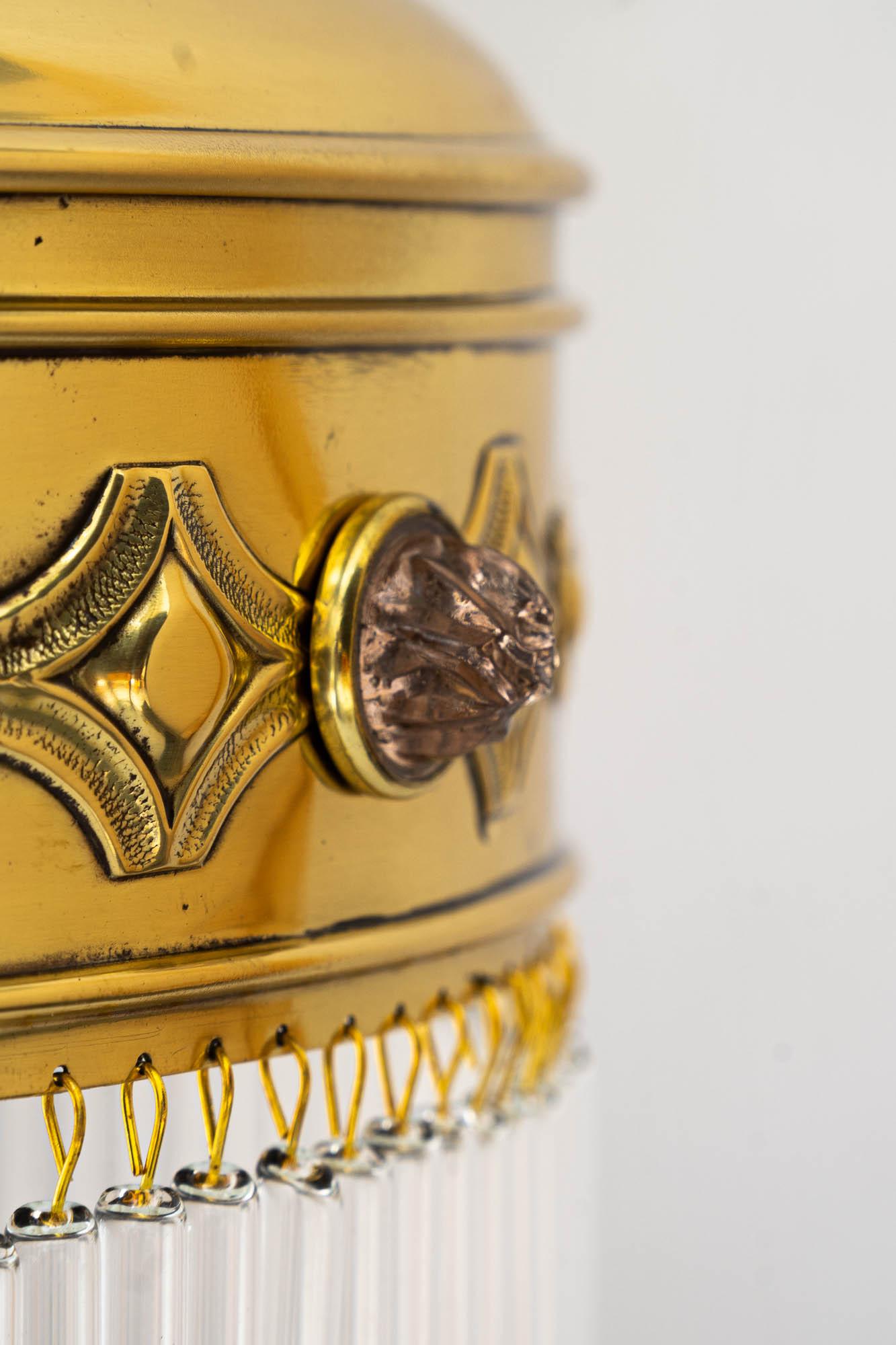 Große Art deco Messing Tischlampe mit Opalglas Steinen Wien um 1920er Jahre im Angebot 2
