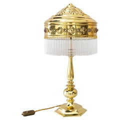Lampada da tavolo Art deco in ottone con pietre in vetro opalino di Vienna degli anni '20 circa