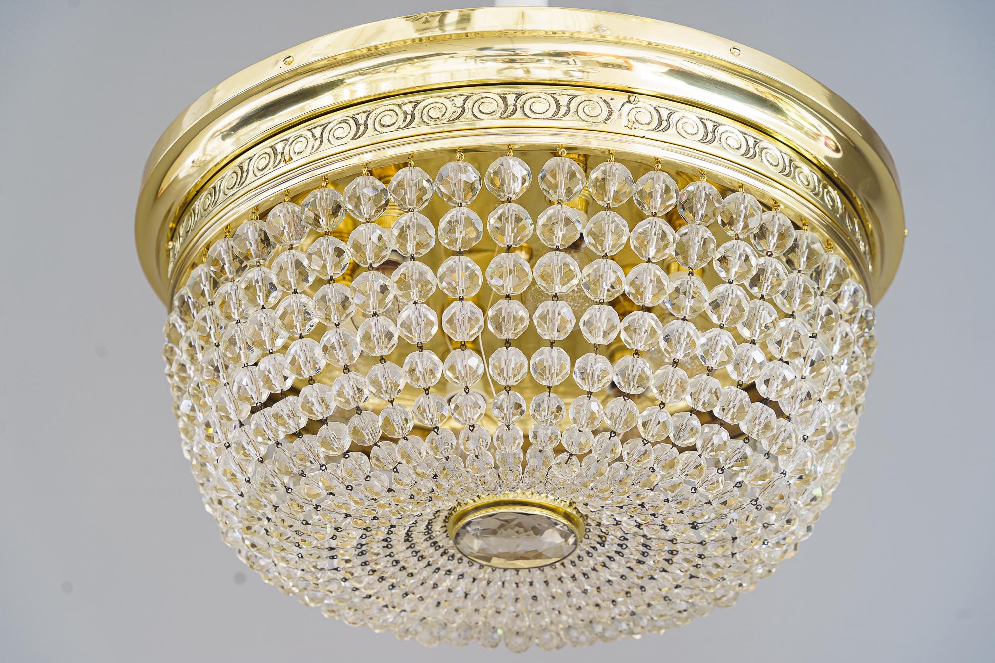 Early 20th Century Big Art Deco ceiling lamp vienna 1920s with cut glass balls For Sale