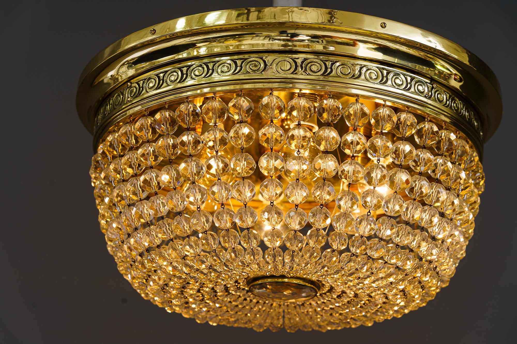 Big Art Deco ceiling lamp vienna 1920s with cut glass balls For Sale 1