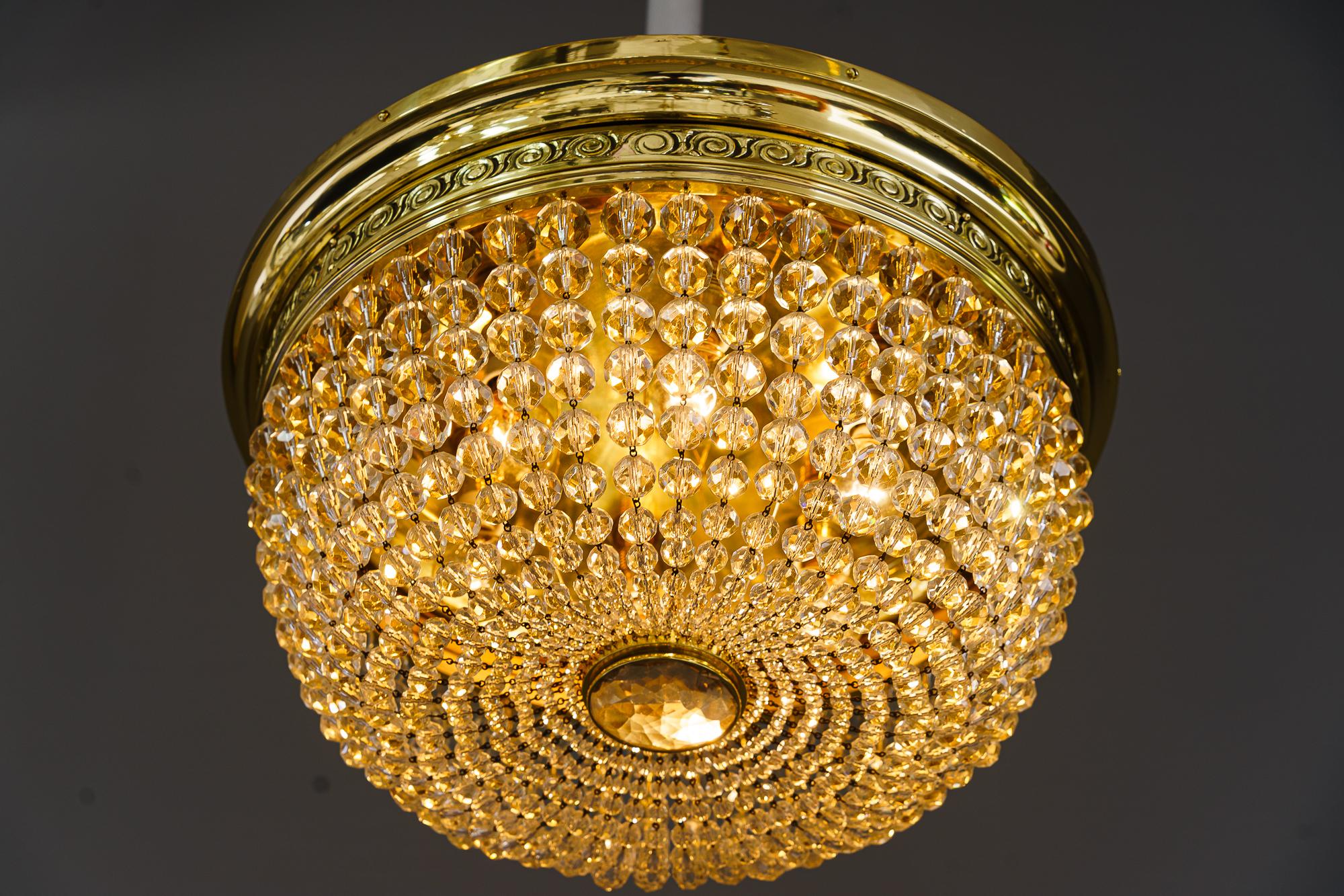 Big Art Deco ceiling lamp vienna 1920s with cut glass balls For Sale 2