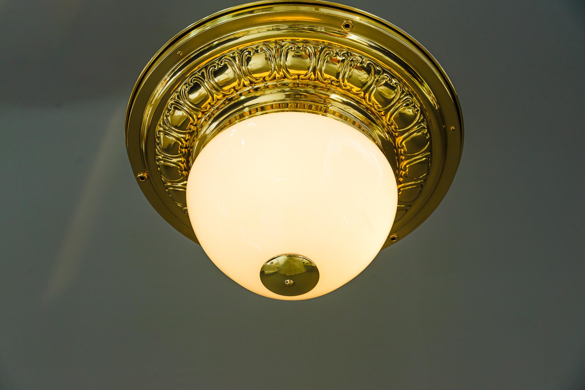 Brass Big art deco ceiling lamp vienna around 1920s For Sale