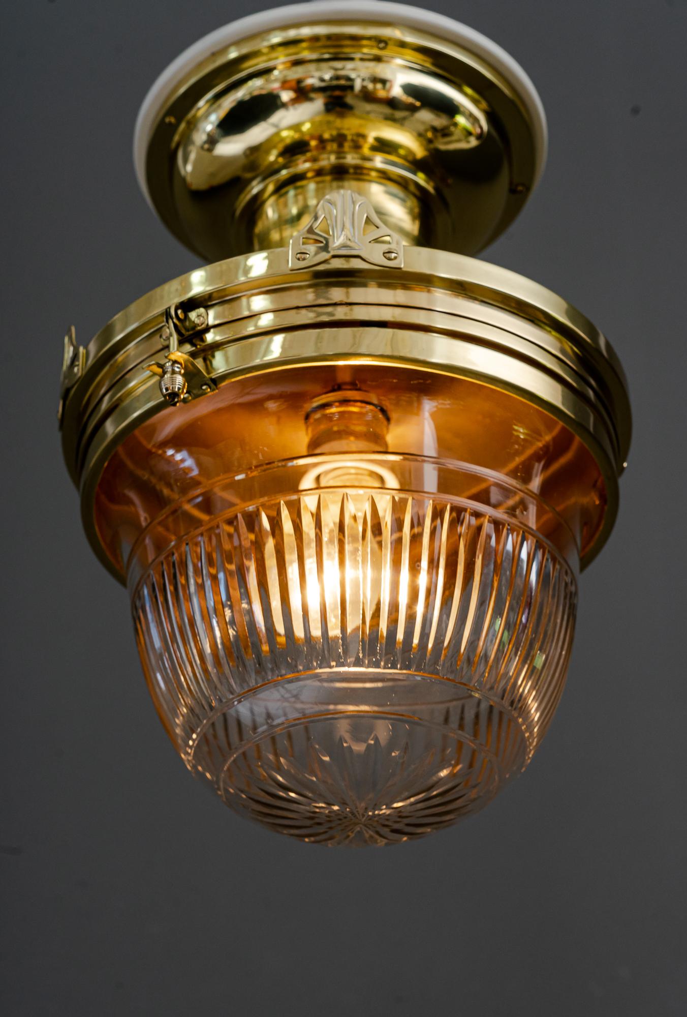 Big Art Deco Ceiling Lamp with Cut Glass Vienna Around 1920s For Sale 4