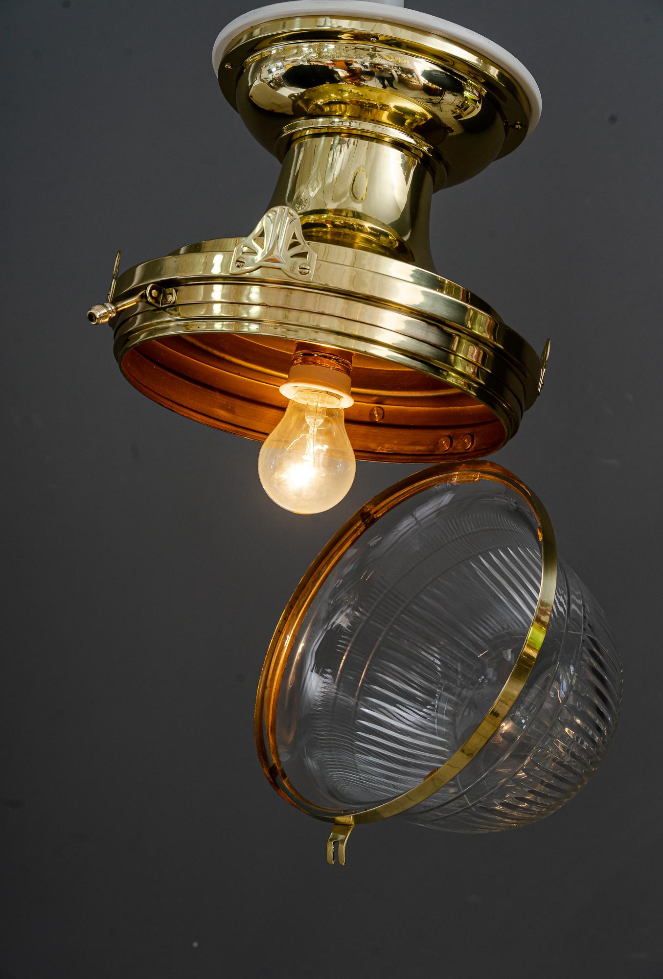 Big Art Deco Ceiling Lamp with Cut Glass Vienna Around 1920s For Sale 6