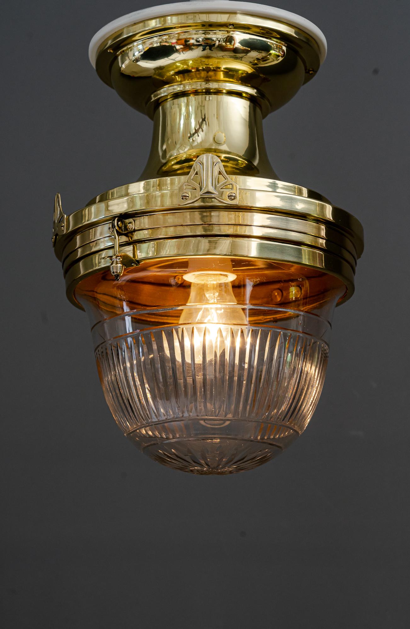 Big Art Deco Ceiling Lamp with Cut Glass Vienna Around 1920s For Sale 1