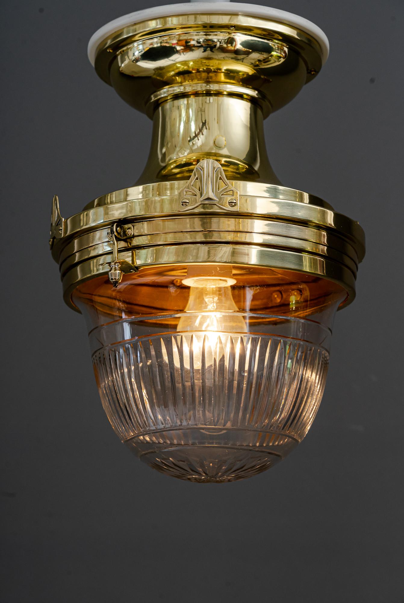 Big Art Deco Ceiling Lamp with Cut Glass Vienna Around 1920s For Sale 2