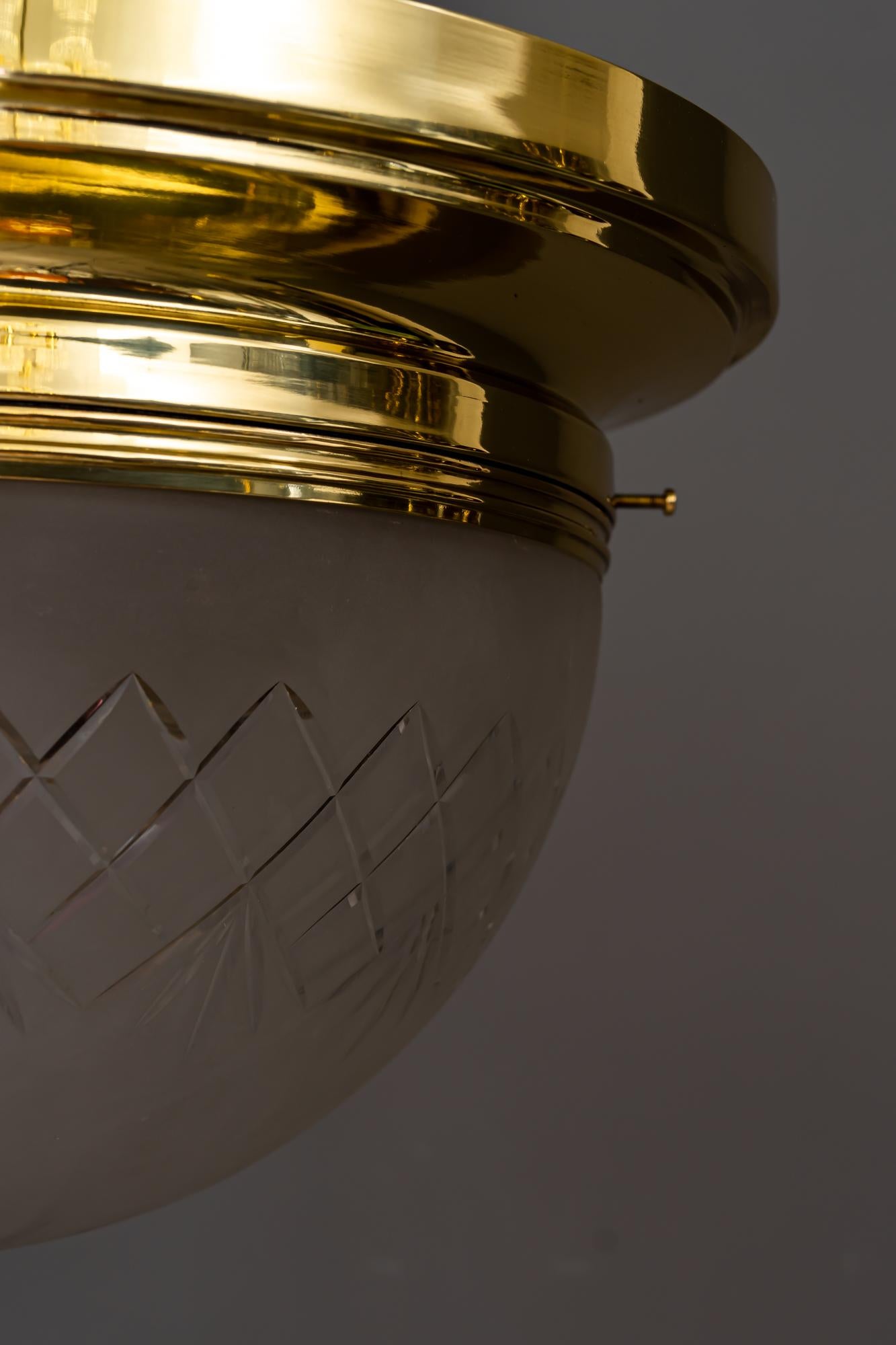 Lacquered Big Art Deco Ceiling Lamp with Original Cut Glass Around 1920s For Sale