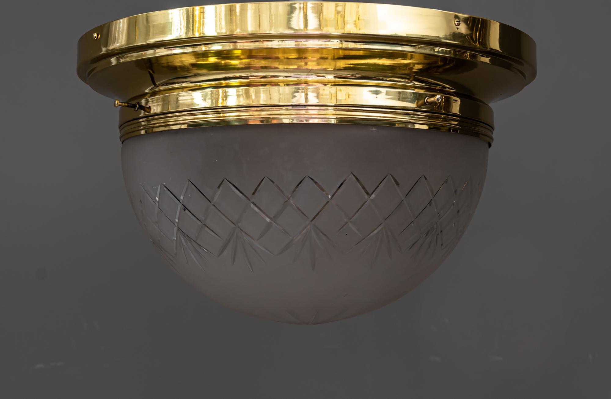 Big Art Deco Ceiling Lamp with Original Cut Glass Around 1920s For Sale
