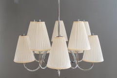 Big Art Deco chrome chandelier with fabric shades around 1920
