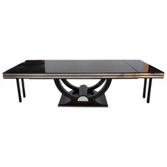 Expandable Art Deco Dining Table, Black and Chrome, France, circa 1930