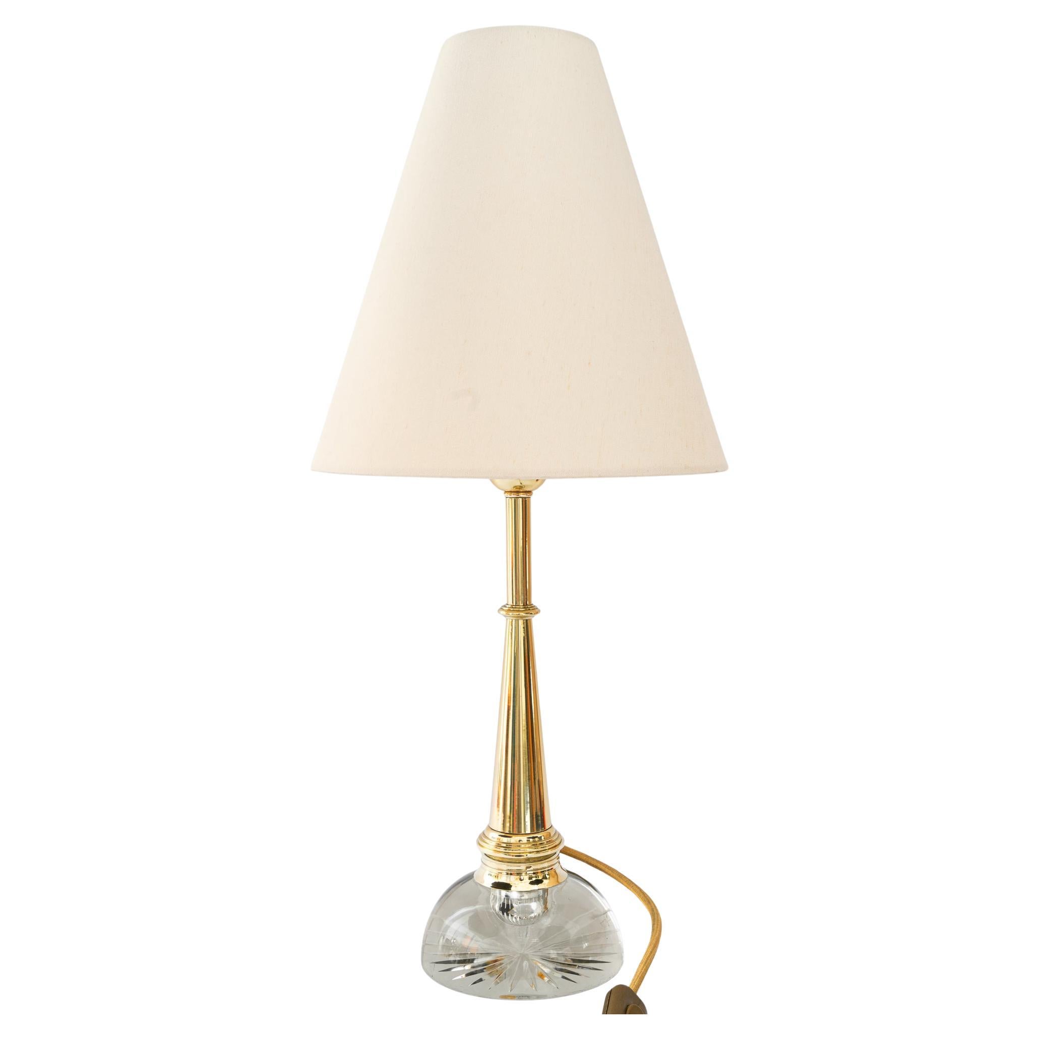Big Art Deco glass/brass table lamp with fabric shade vienna around 1920s