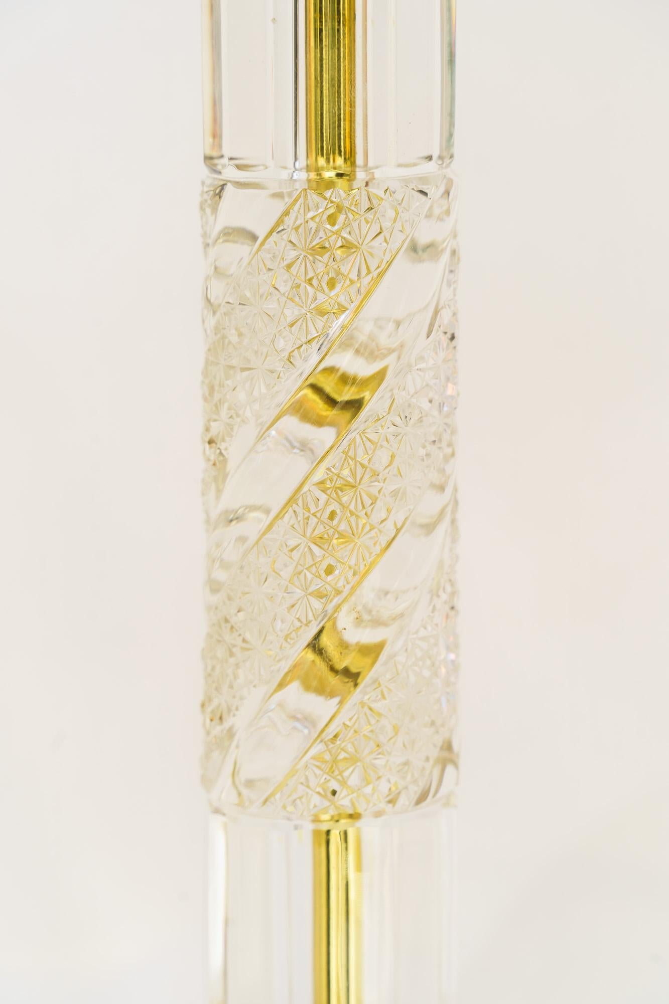 Große Art Deco Glasstab Tischlampe mit Stoffschirm Wien um 1920er Jahre im Angebot 3