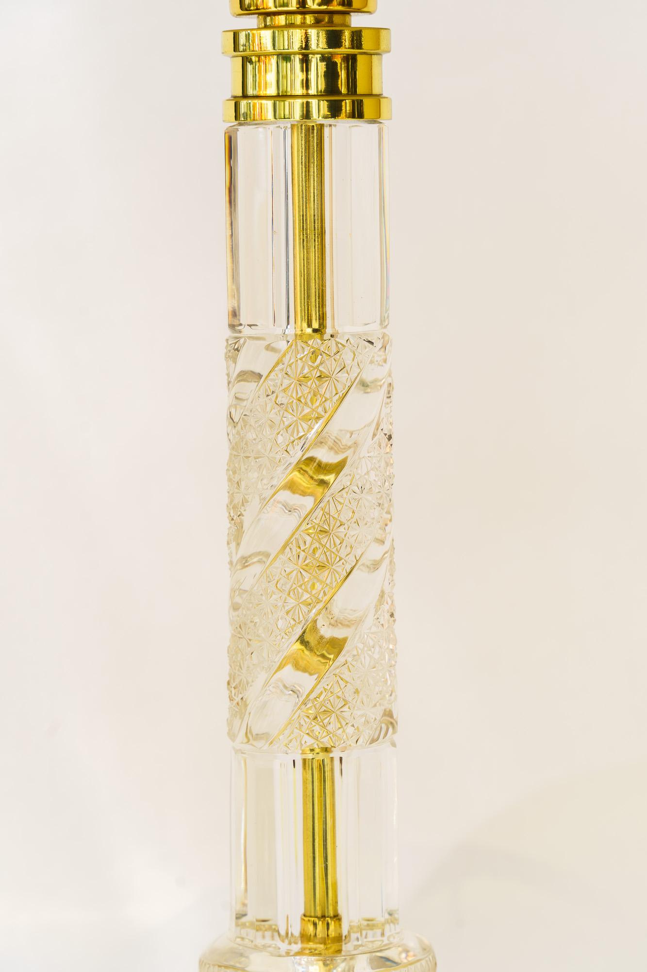 Große Art Deco Glasstab Tischlampe mit Stoffschirm Wien um 1920er Jahre (Art déco) im Angebot