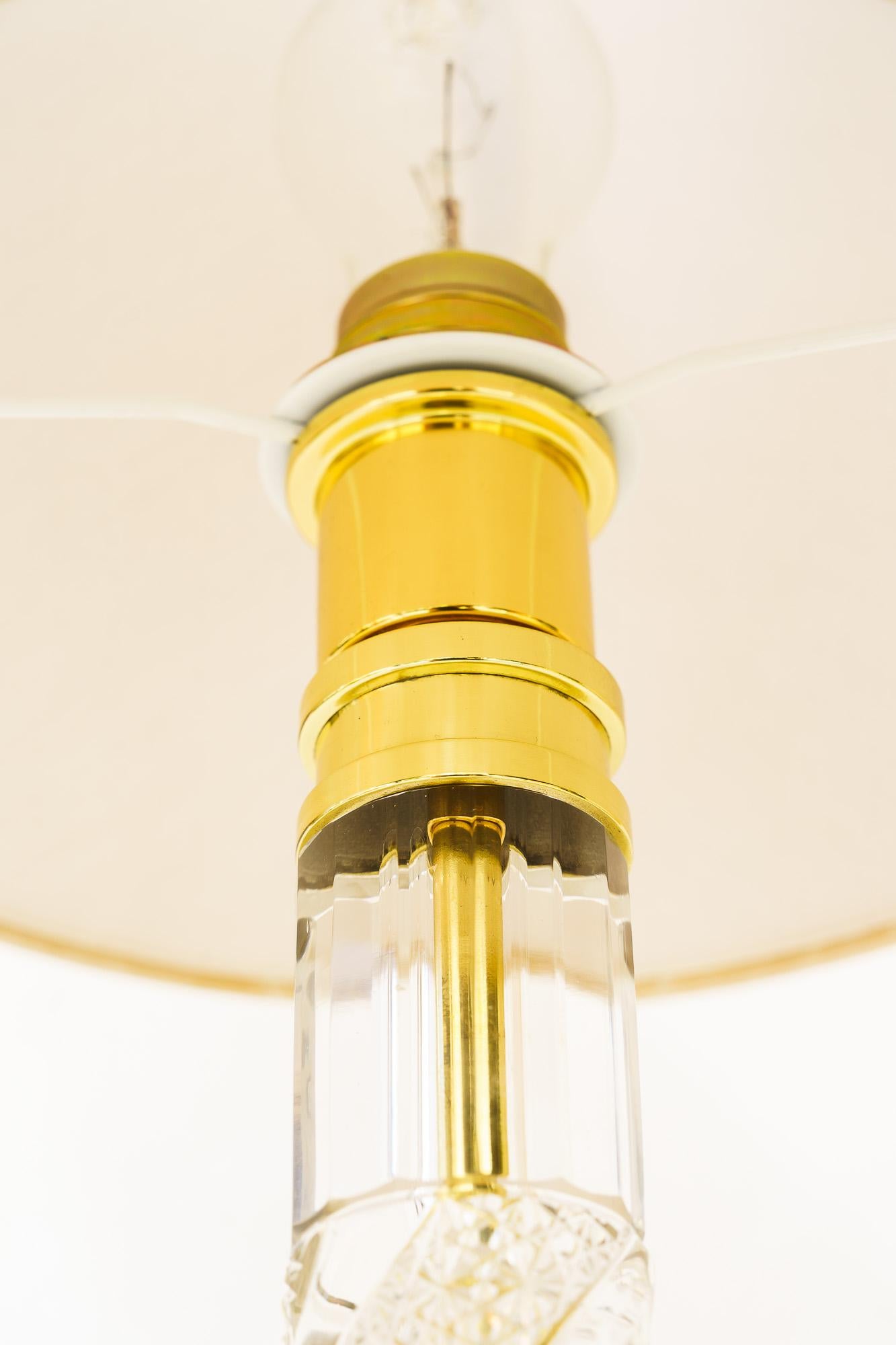 Große Art Deco Glasstab Tischlampe mit Stoffschirm Wien um 1920er Jahre (Österreichisch) im Angebot
