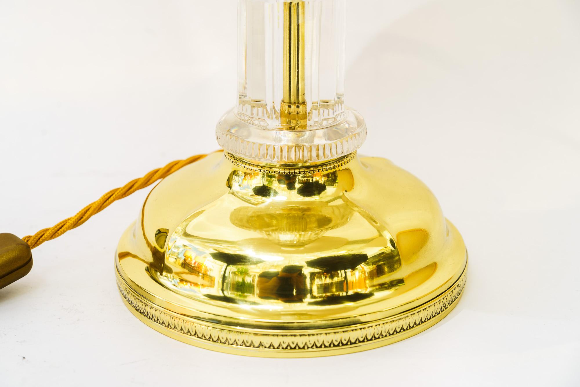 Große Art Deco Glasstab Tischlampe mit Stoffschirm Wien um 1920er Jahre (Lackiert) im Angebot