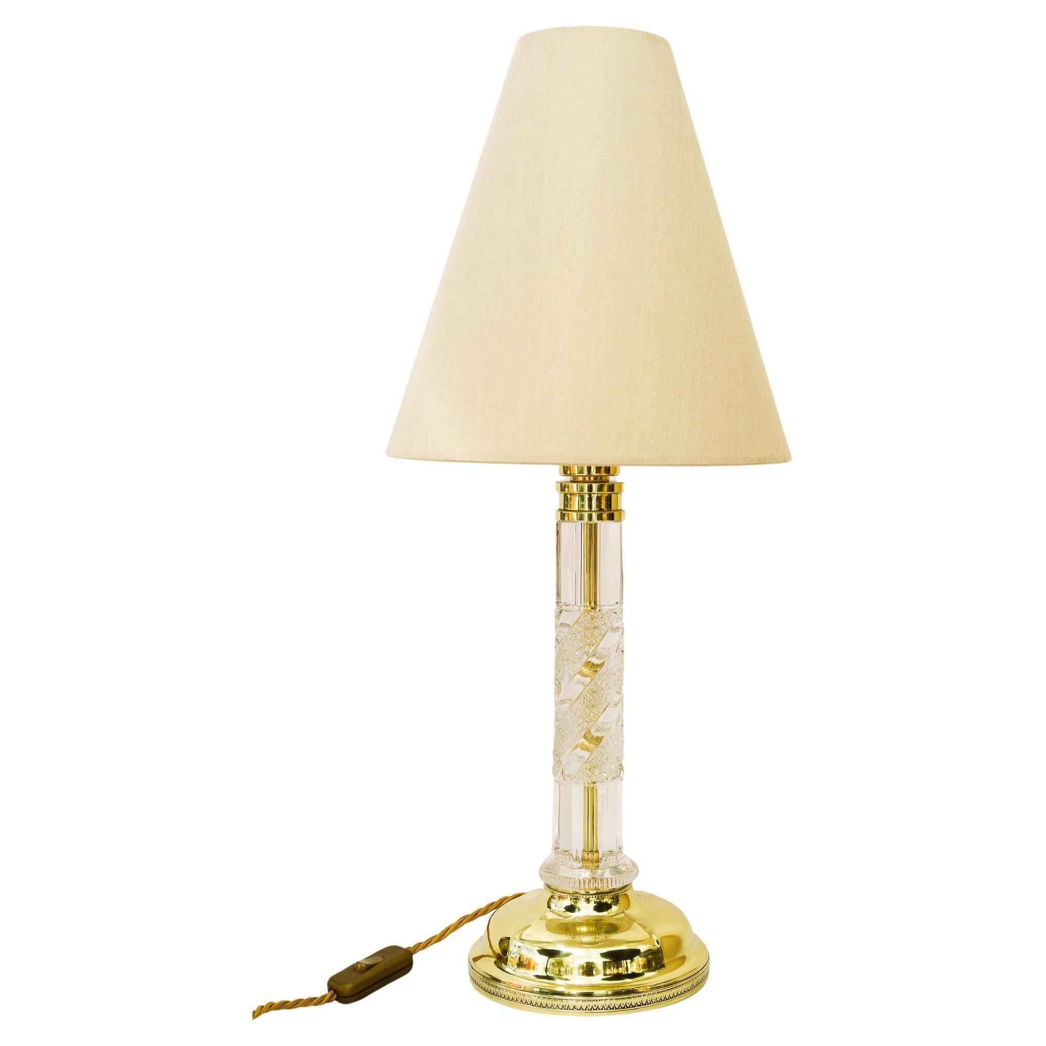 Big Art Deco glass rod table lamp with fabric shade vienna around 1920s