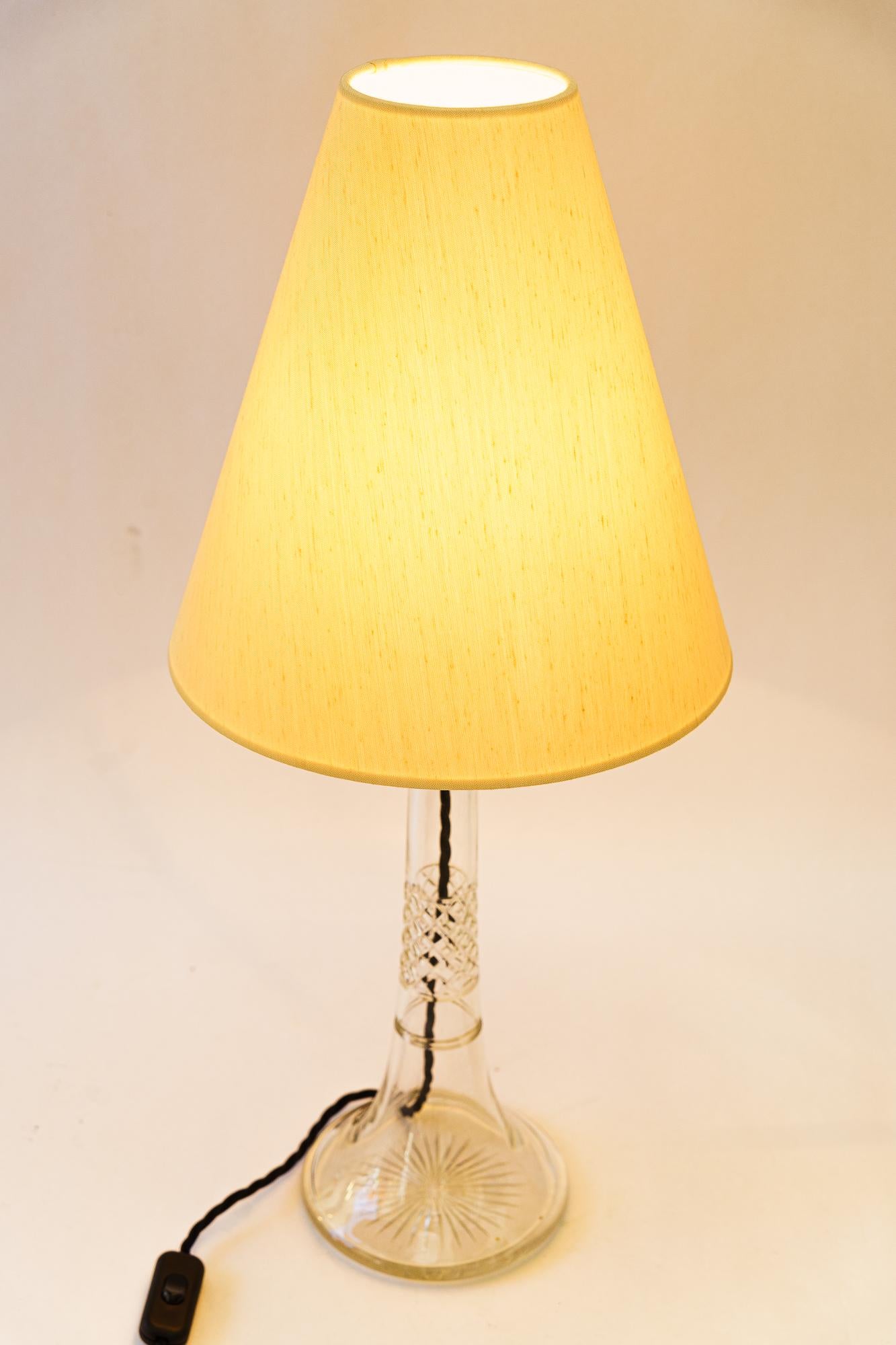 Big Art Deco glass table lamp with fabric shade vienna around 1920s For Sale 3