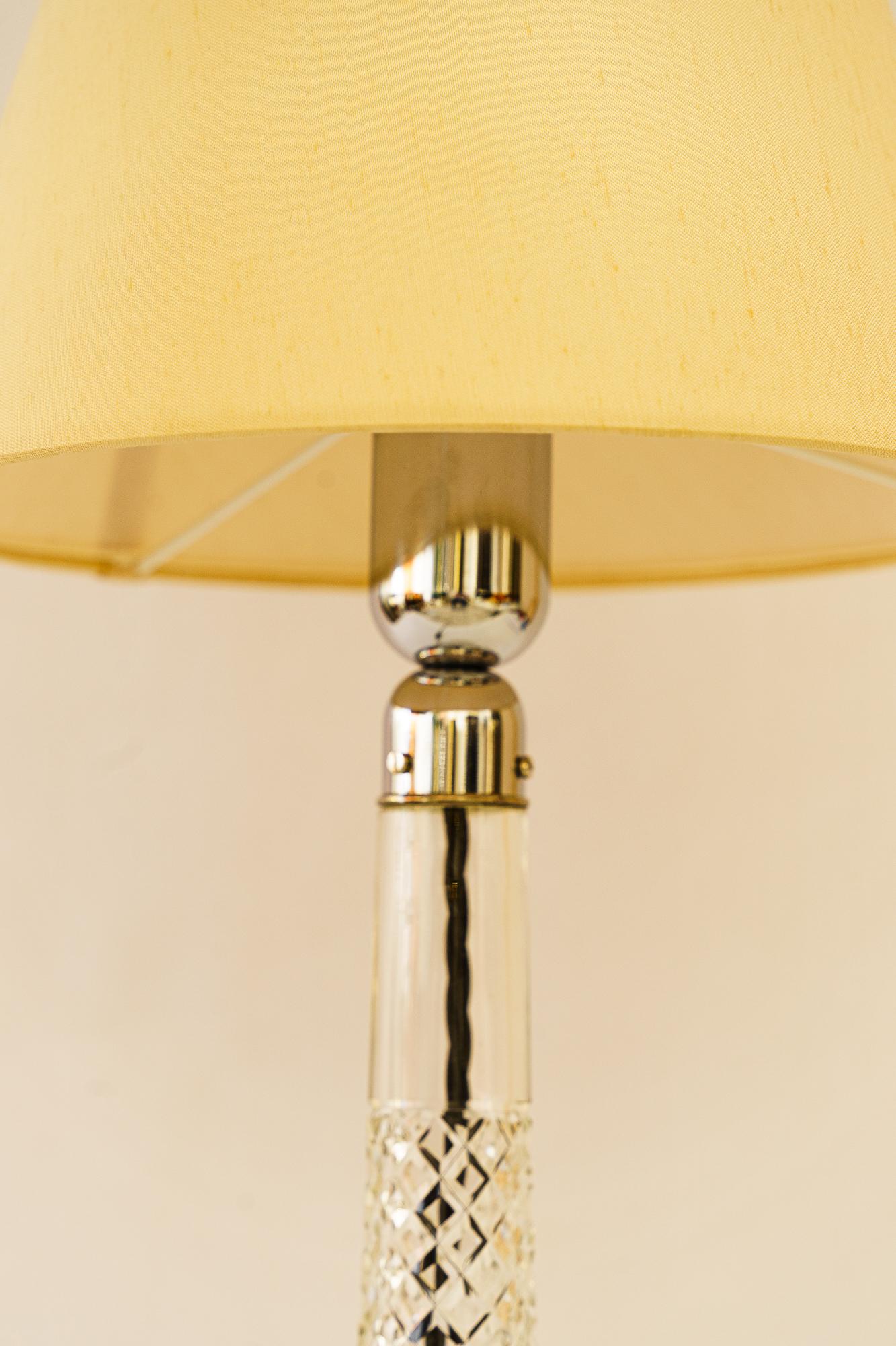Austrian Big Art Deco glass table lamp with fabric shade vienna around 1920s For Sale
