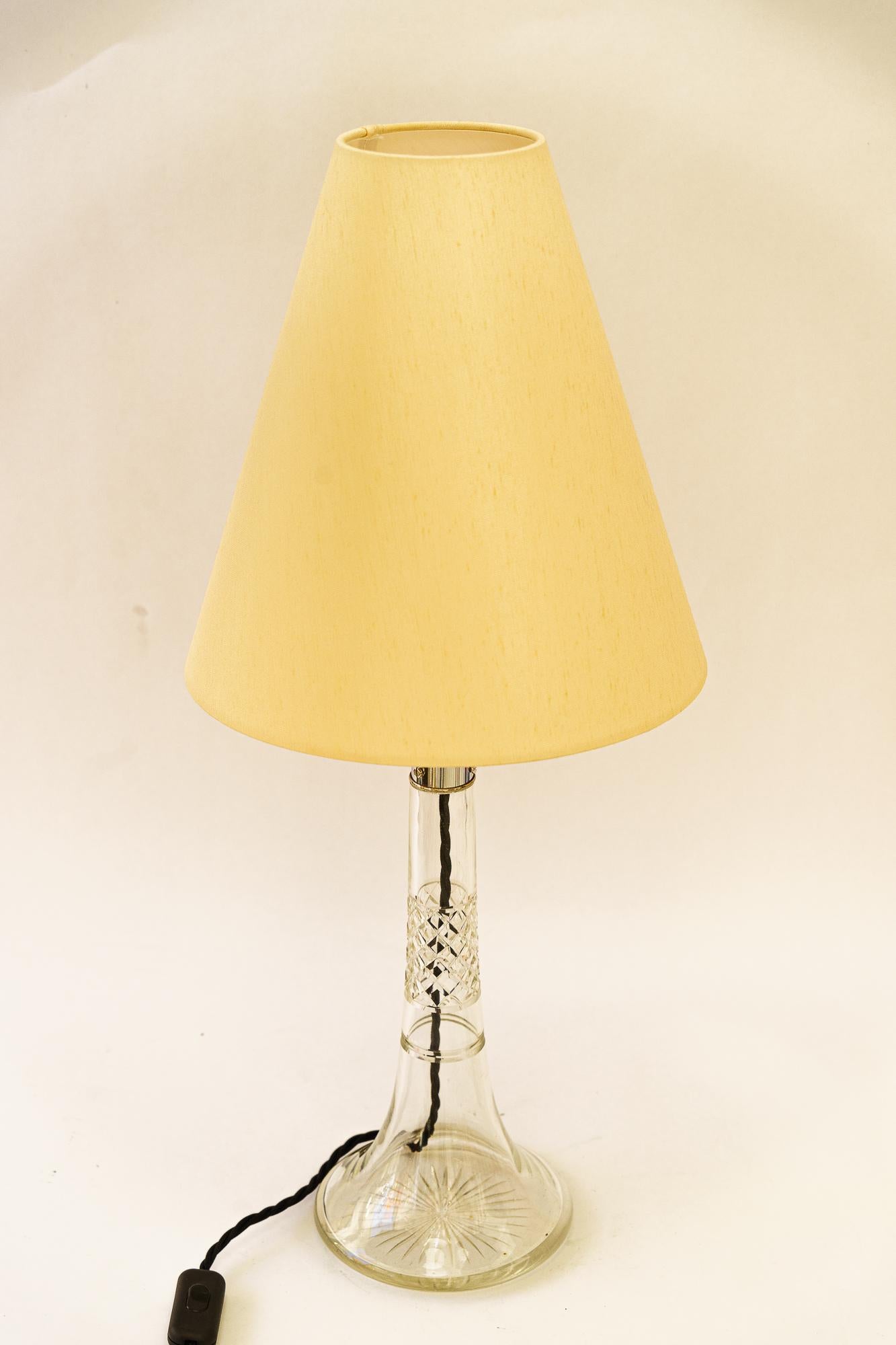 Plated Big Art Deco glass table lamp with fabric shade vienna around 1920s For Sale
