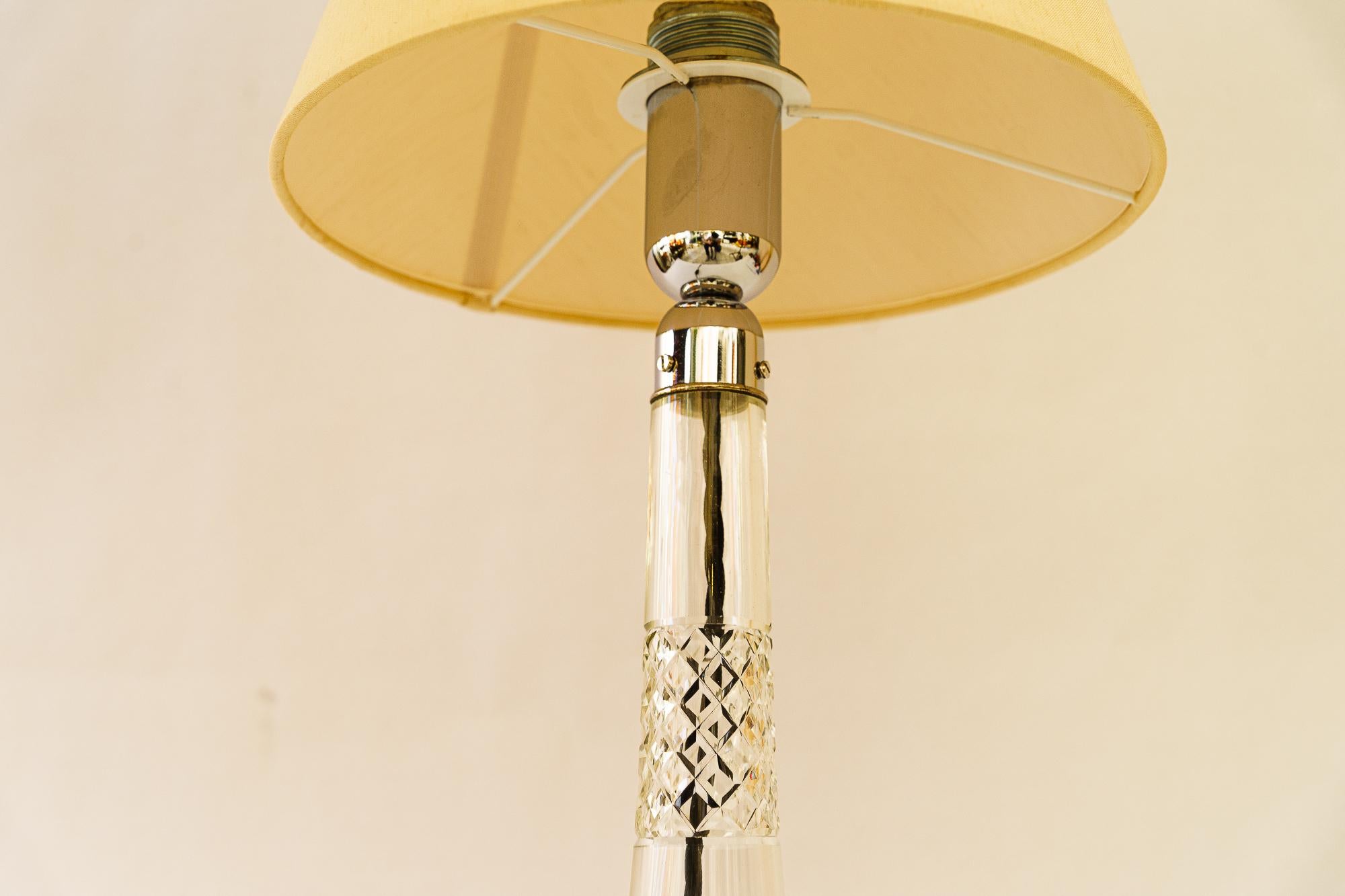 Early 20th Century Big Art Deco glass table lamp with fabric shade vienna around 1920s For Sale
