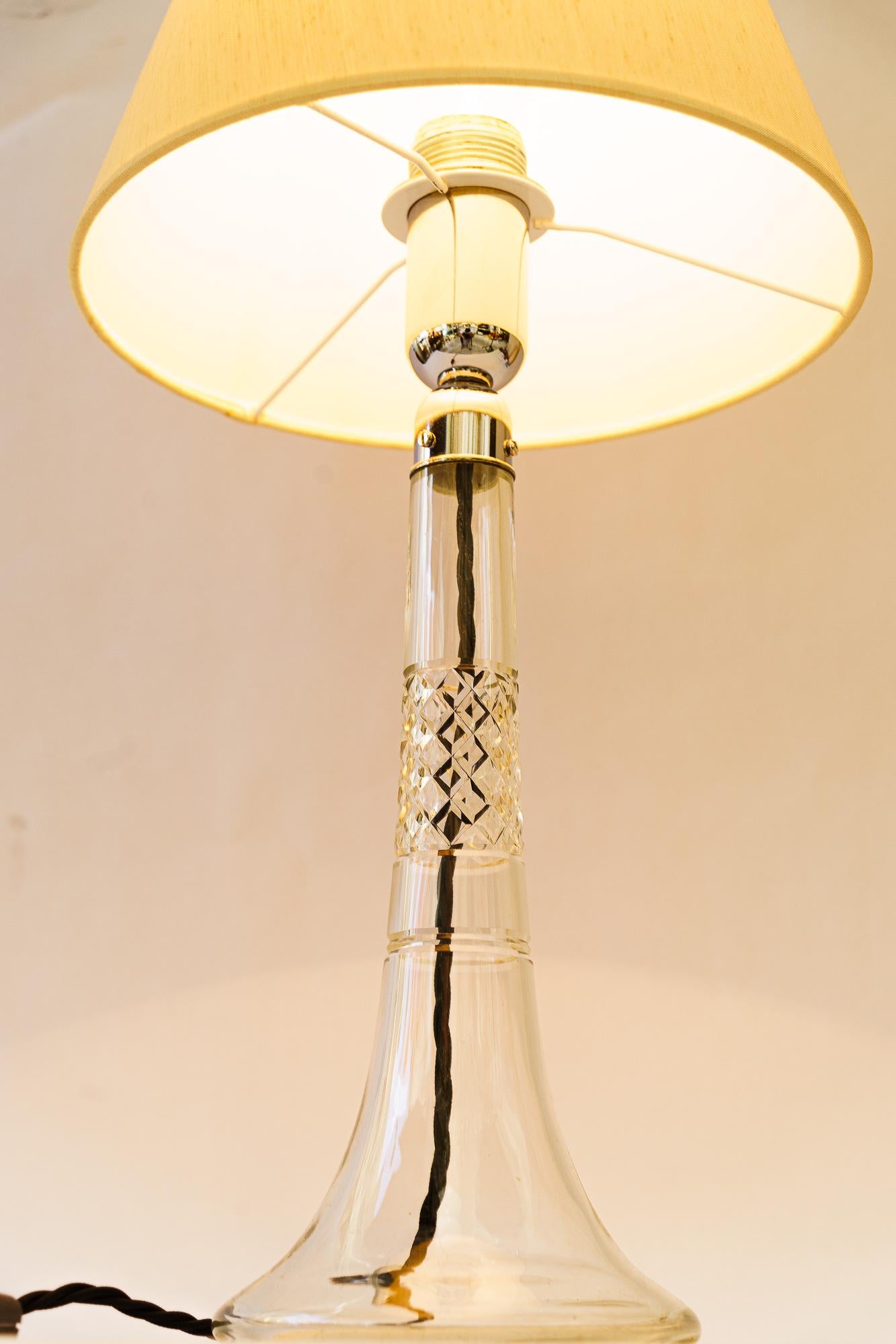 Big Art Deco glass table lamp with fabric shade vienna around 1920s For Sale 2