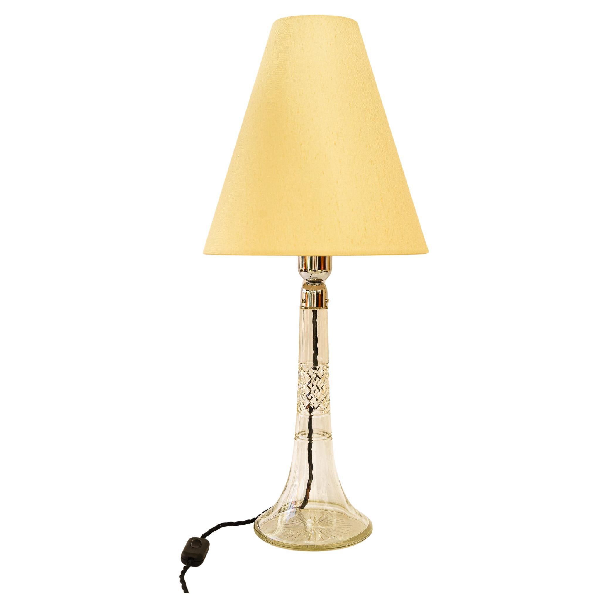 Big Art Deco glass table lamp with fabric shade vienna around 1920s For Sale