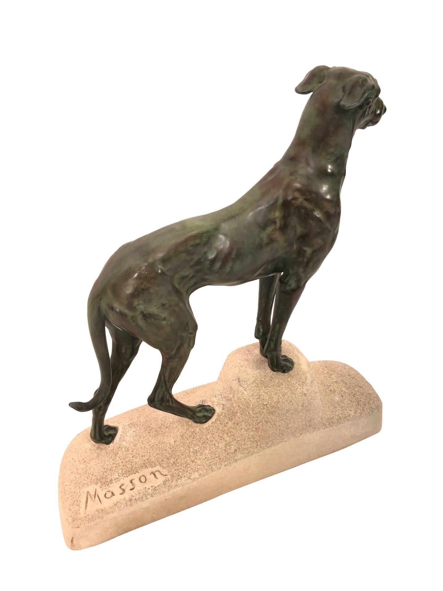French Impressive Max Le Verrier Art Deco Greyhound Sculpture Sloughi by Masson