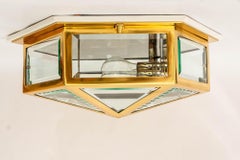 Big art deco hexagonal ceiling light with facetted glass vienna around 1920s