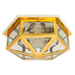 Antique Big art deco hexagonal ceiling light with facetted glass vienna around 1920s