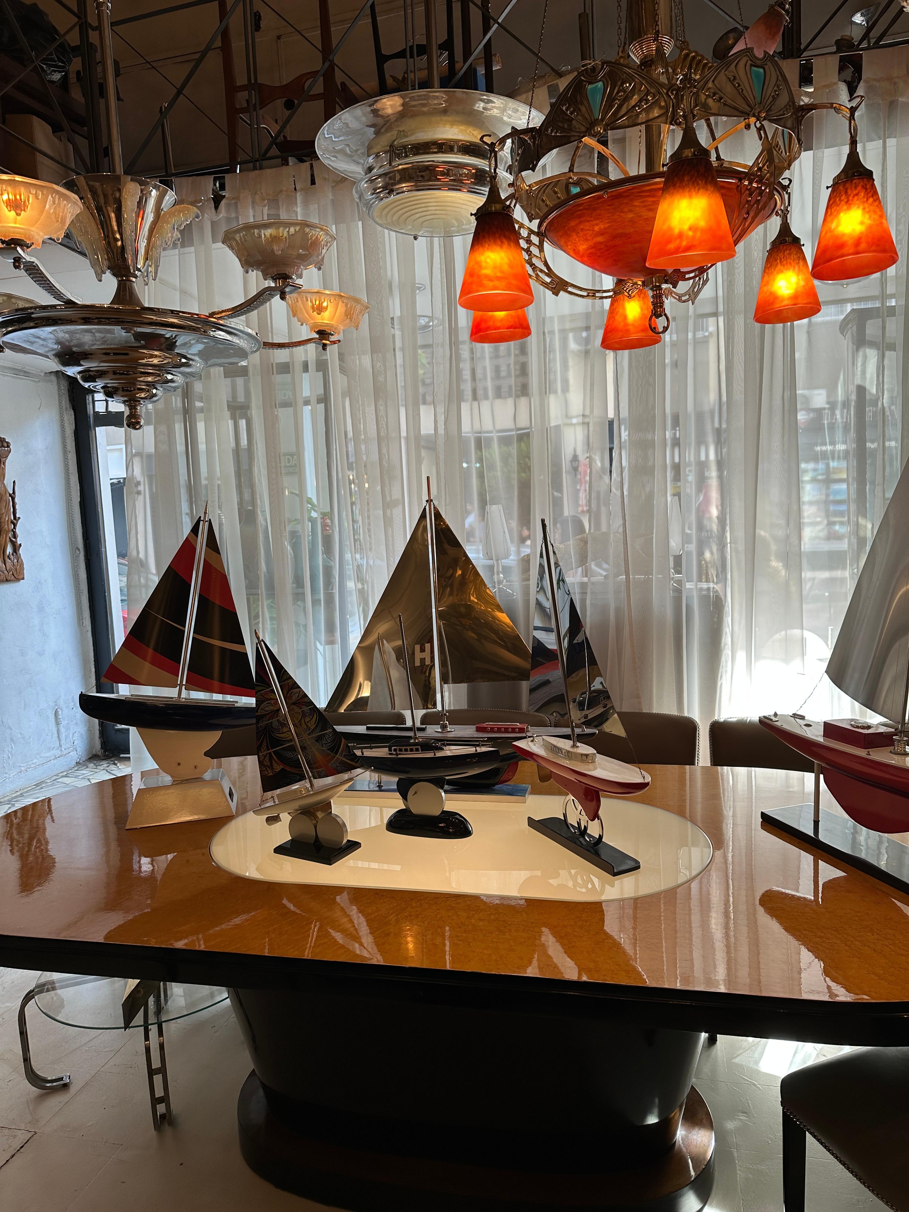 Big Art Deco Inspired Boat in Wood and steel  Designer: Marcelo Peña, 2024 For Sale 8