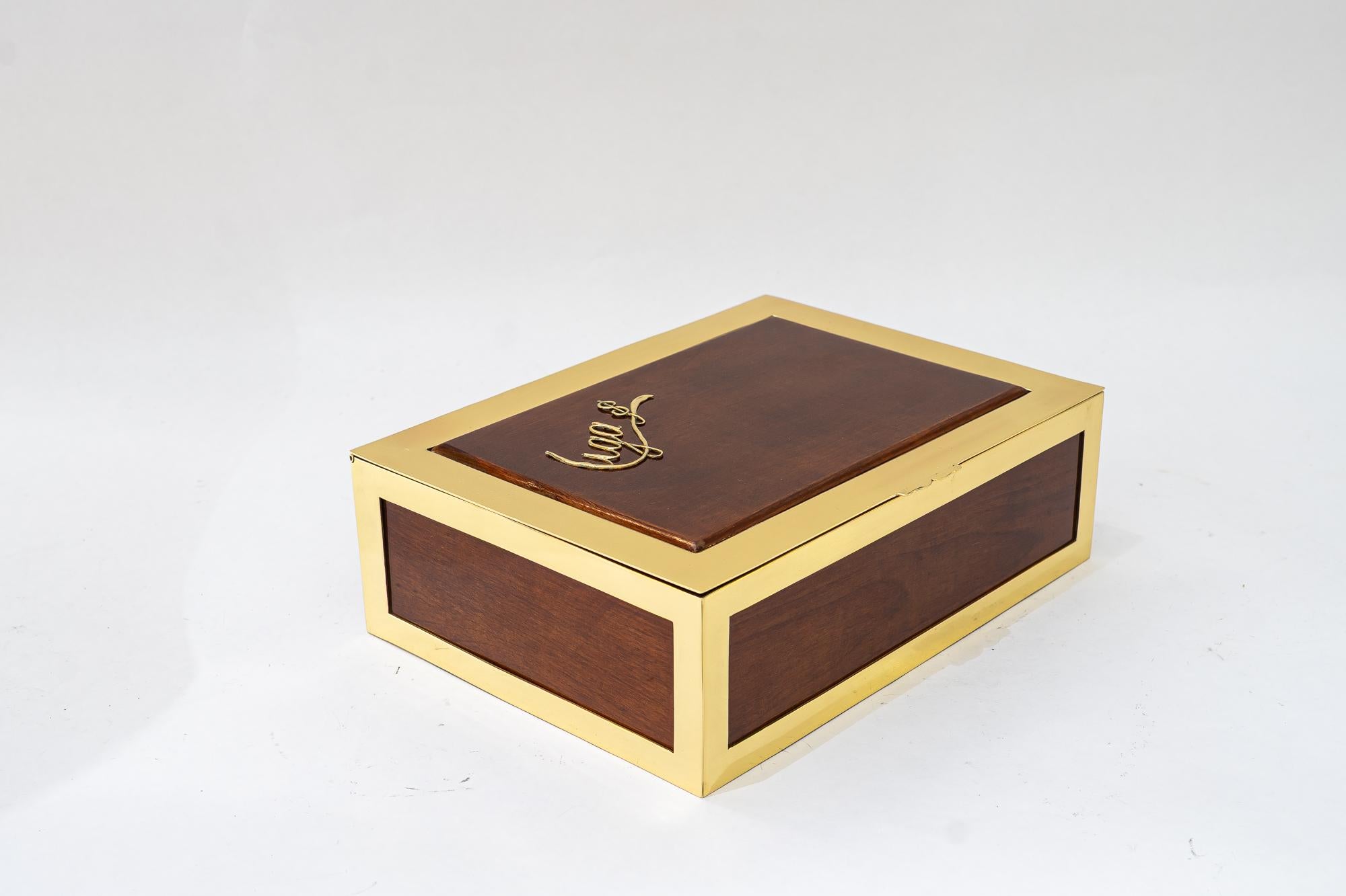 Austrian Big Art Deco Jewelry Box brass and wood around 1920s For Sale