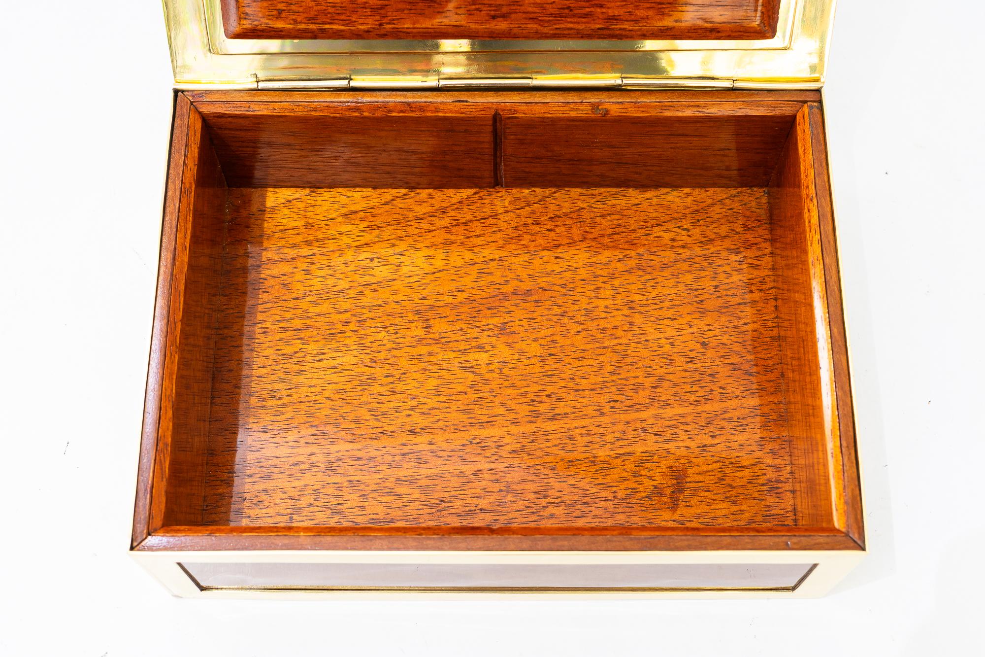 Brass Big Art Deco Jewelry Box brass and wood around 1920s For Sale