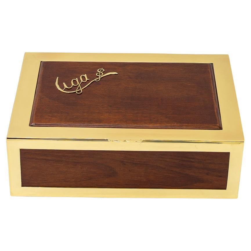 Big Art Deco Jewelry Box brass and wood around 1920s