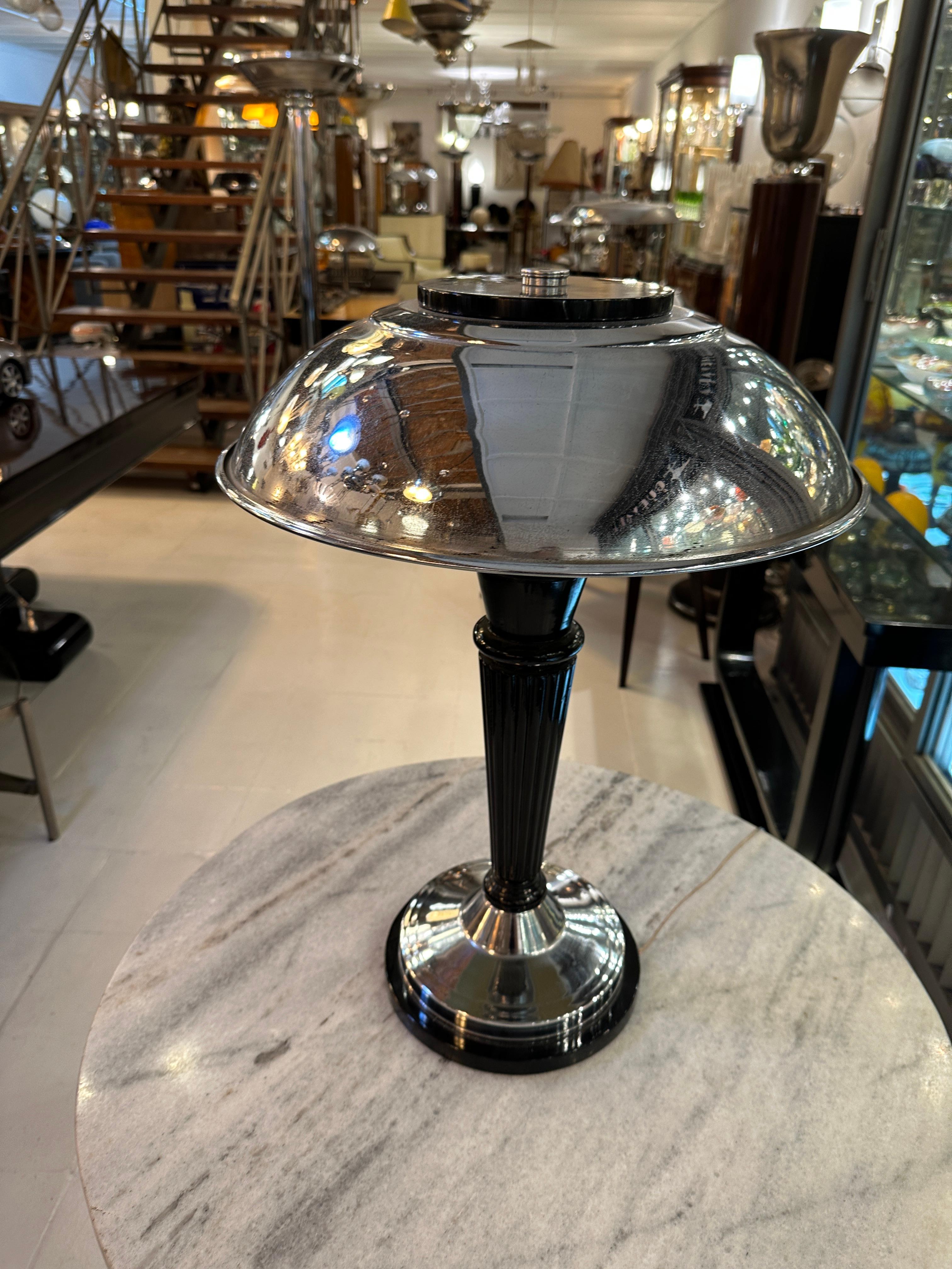 Big Art Deco Lamp, 1920, in Chrome and Wood, France For Sale 6