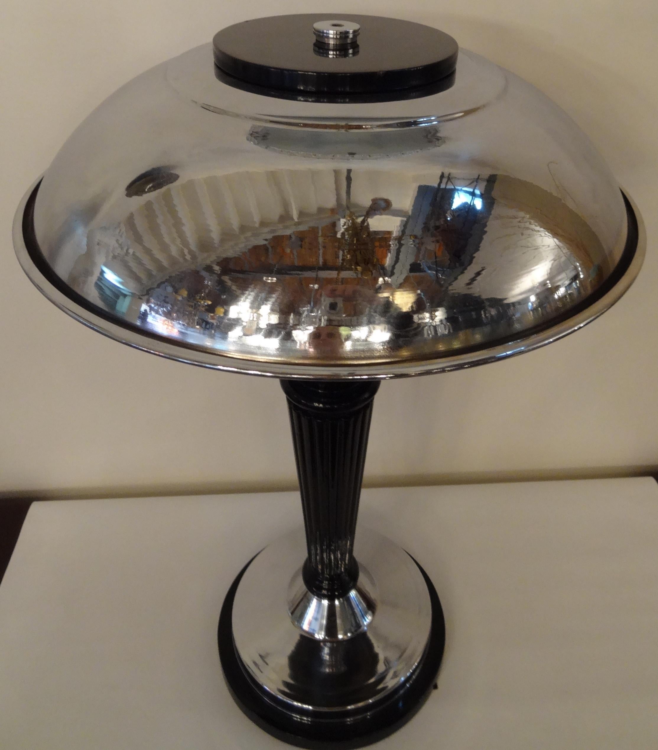 French Big Art Deco Lamp, 1920, in Chrome and Wood, France For Sale