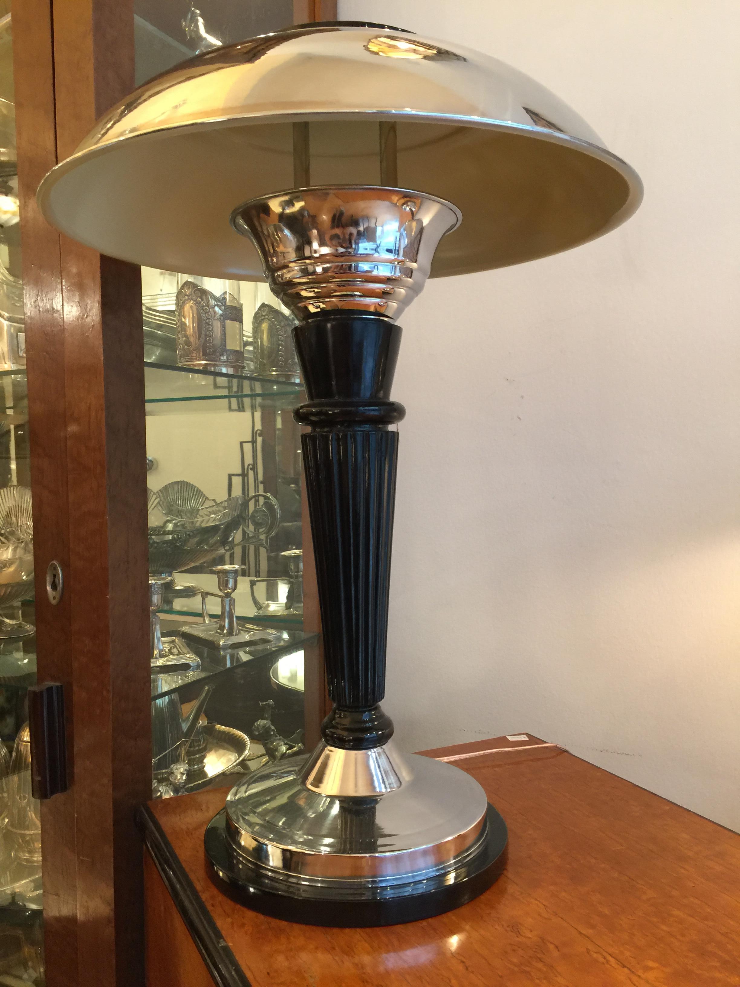 Big Art Deco Lamp, 1920, in Chrome and Wood, France For Sale 4