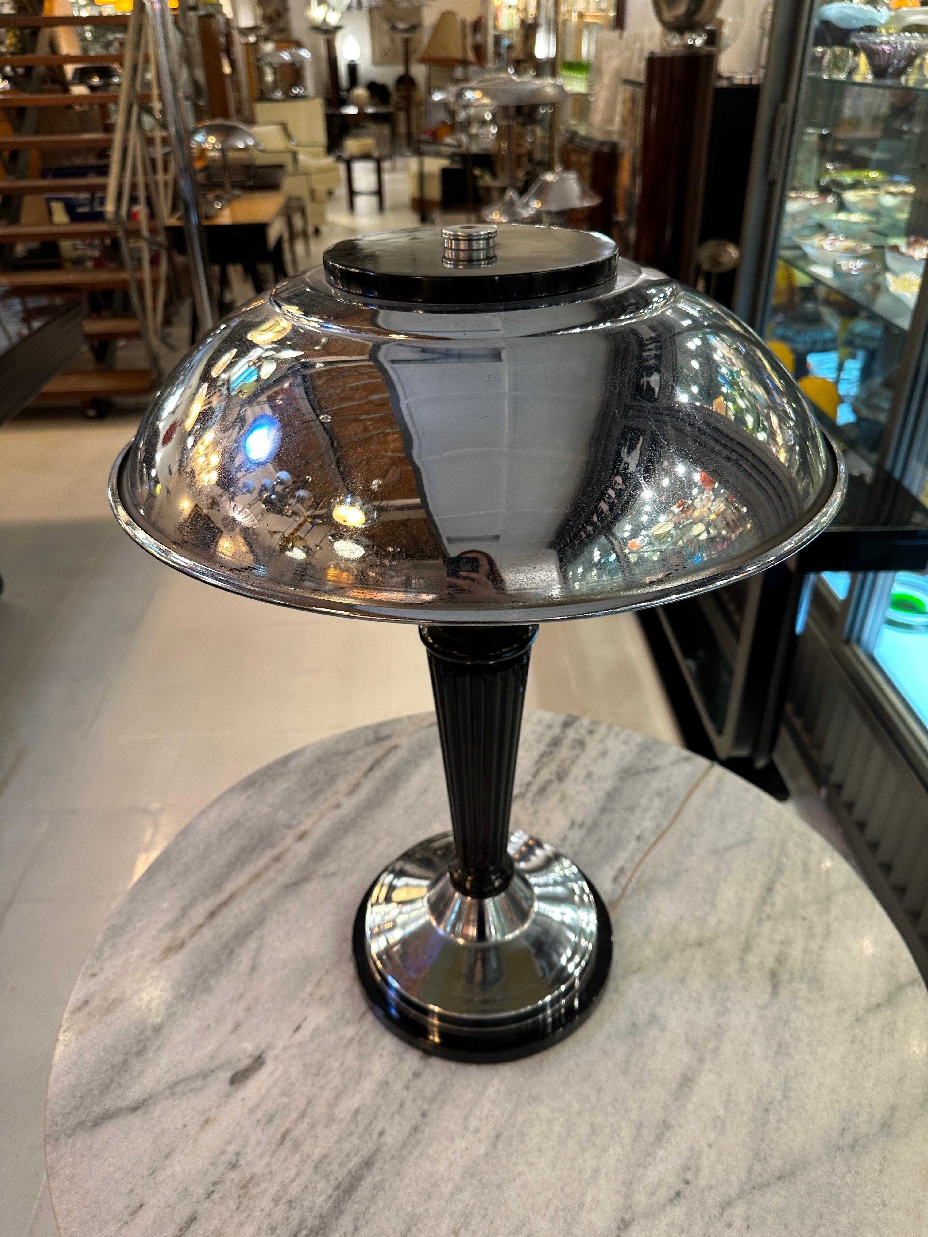 Big Art Deco Lamp, 1920, in Chrome and Wood, France For Sale 5