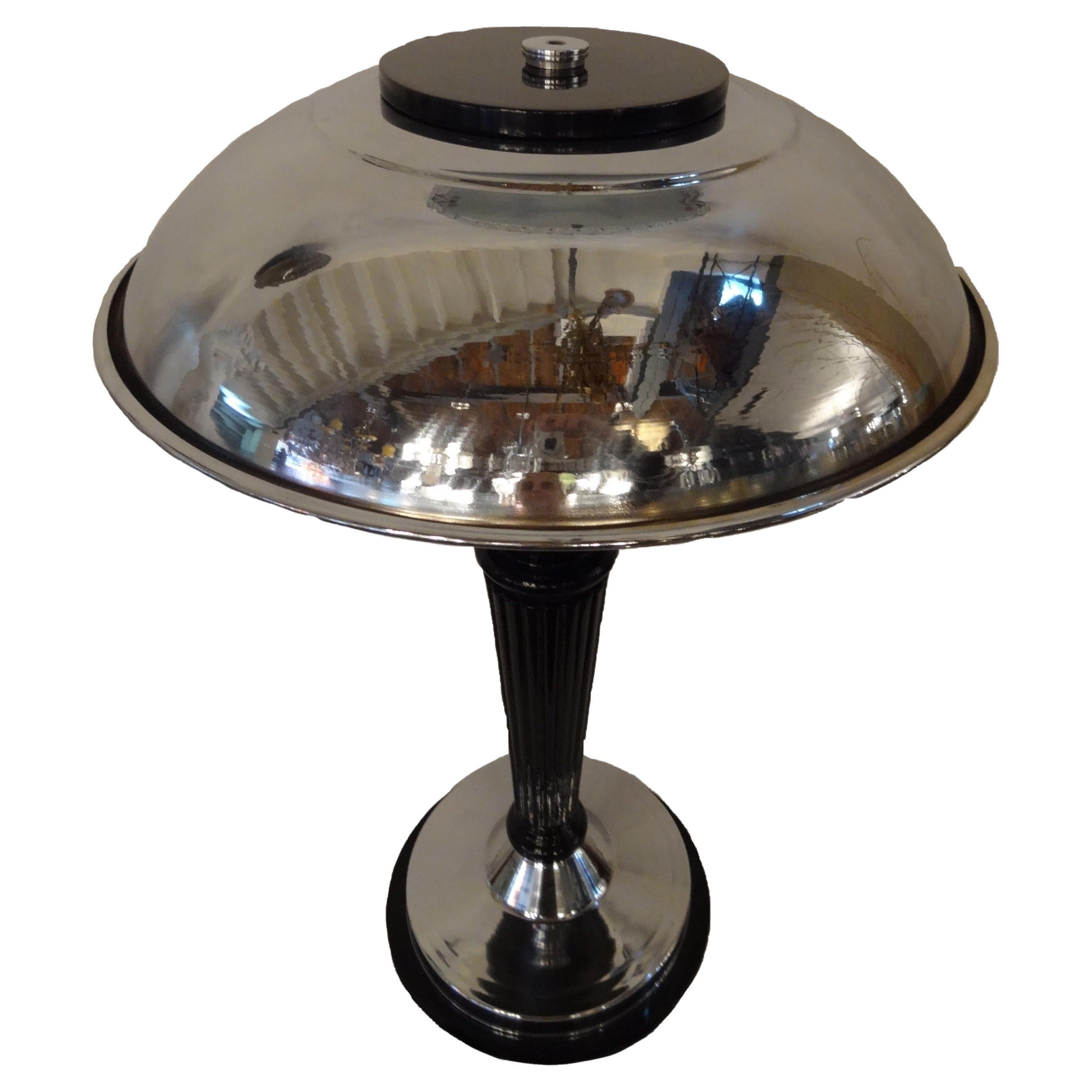 Big Art Deco Lamp, 1920, in Chrome and Wood, France For Sale