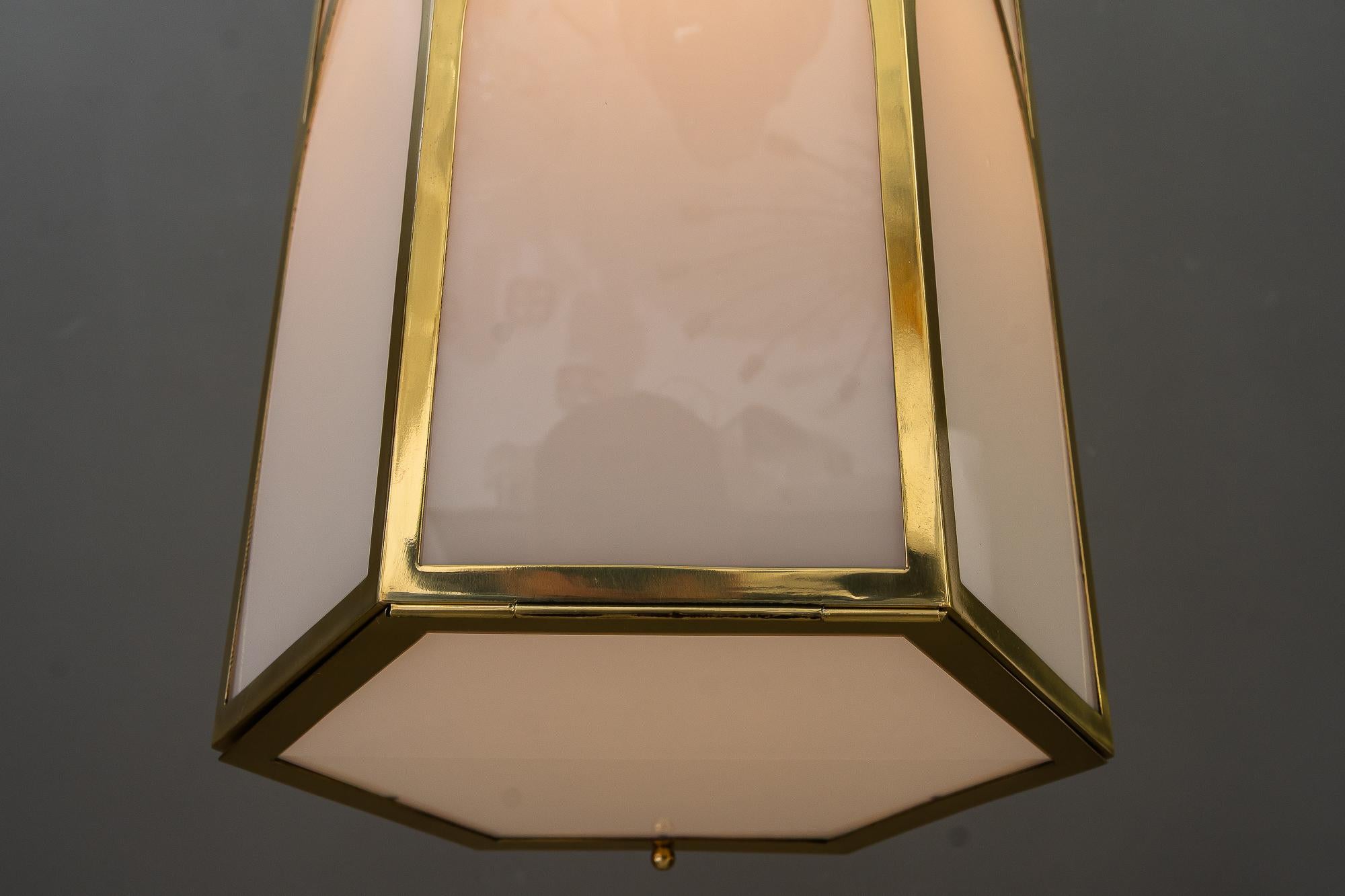 Big Art Deco Lantern with original antique opal glass shades vienna around 1920 For Sale 3