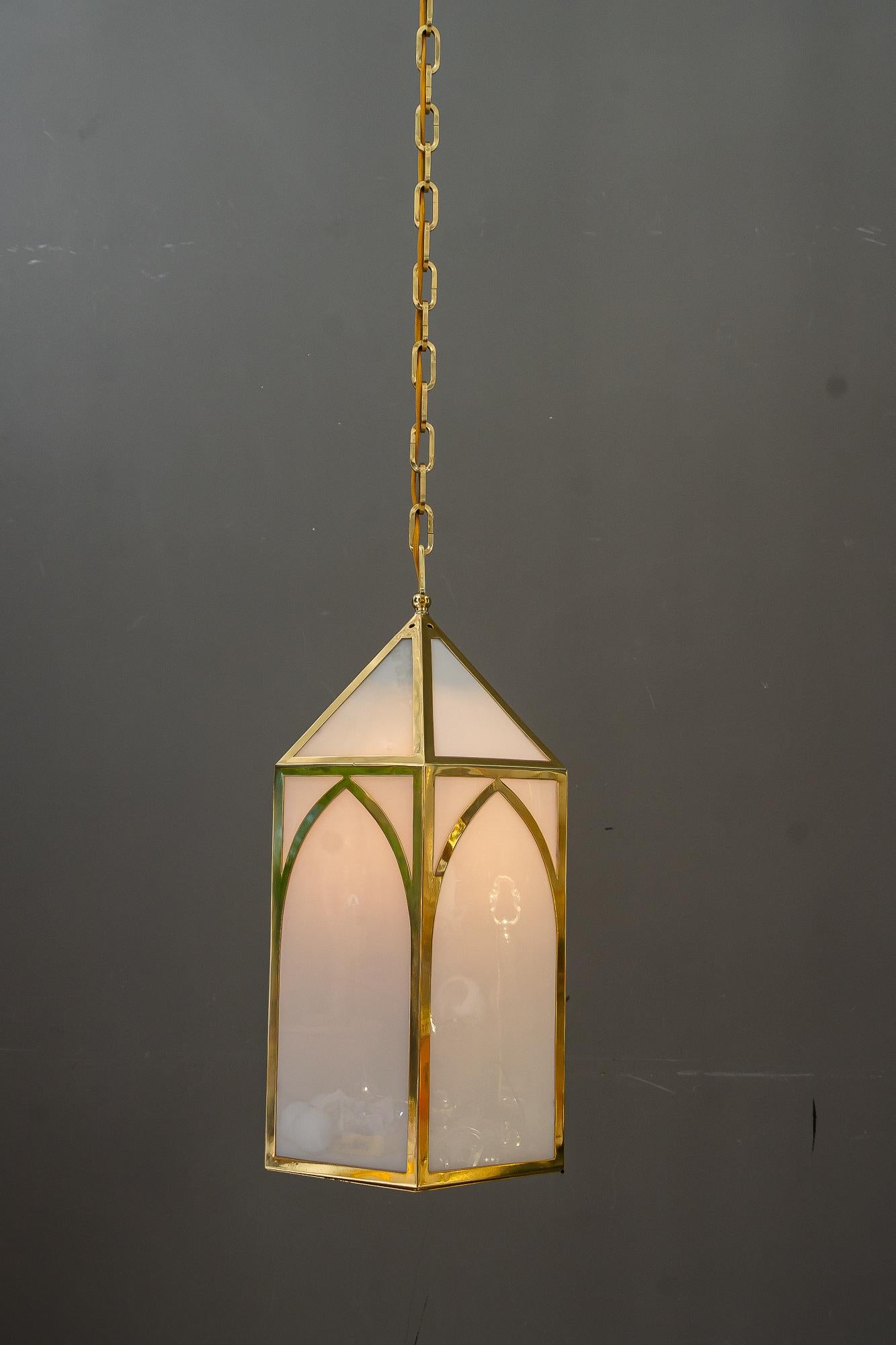 Big Art Deco Lantern with original antique opal glass shades vienna around 1920 For Sale 5