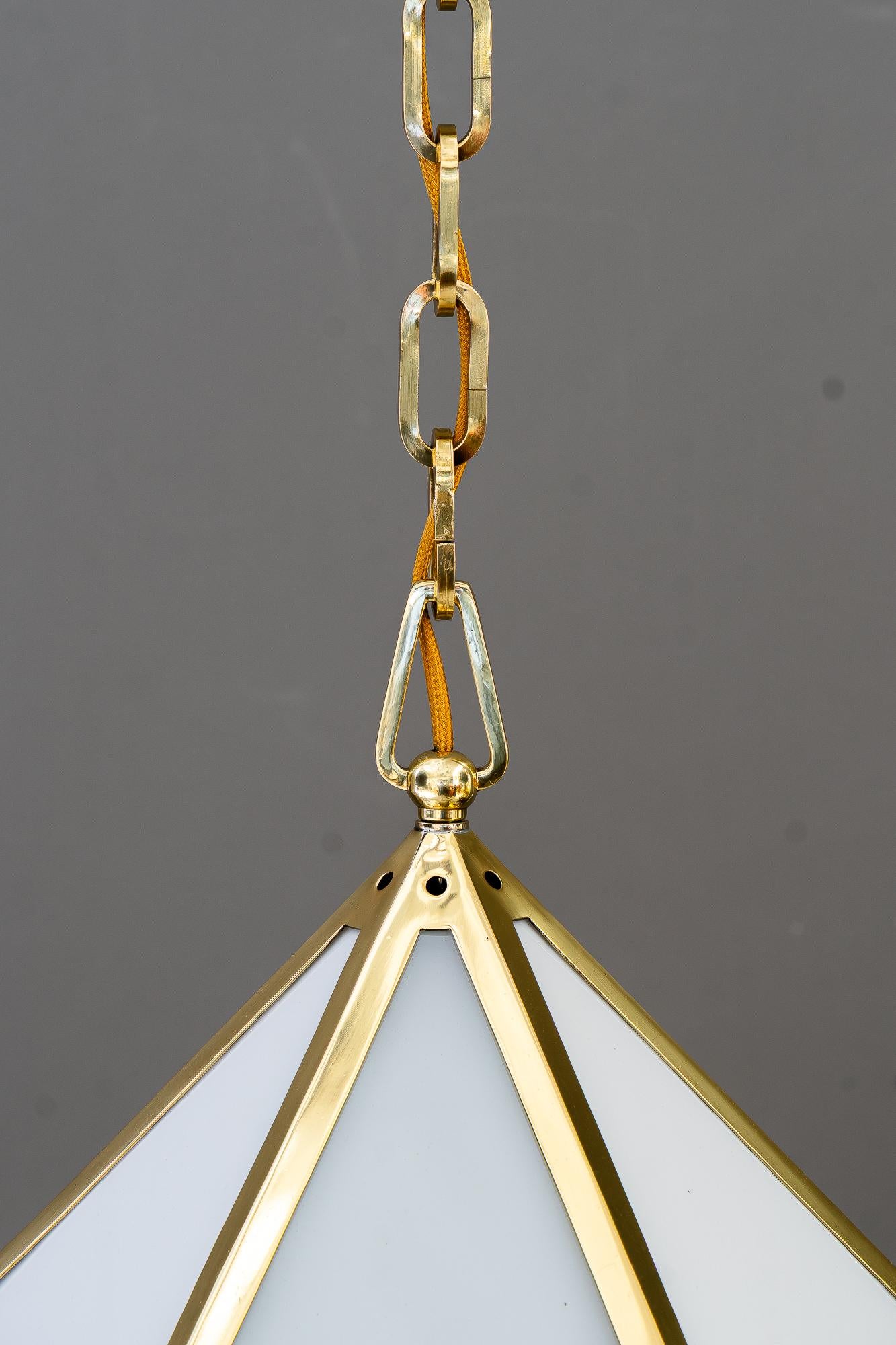 Lacquered Big Art Deco Lantern with original antique opal glass shades vienna around 1920 For Sale