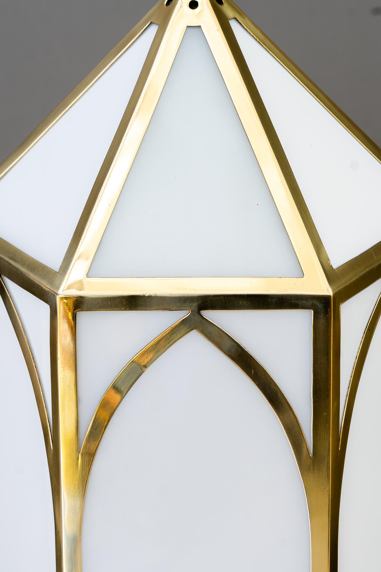 Big Art Deco Lantern with original antique opal glass shades vienna around 1920 In Good Condition For Sale In Wien, AT