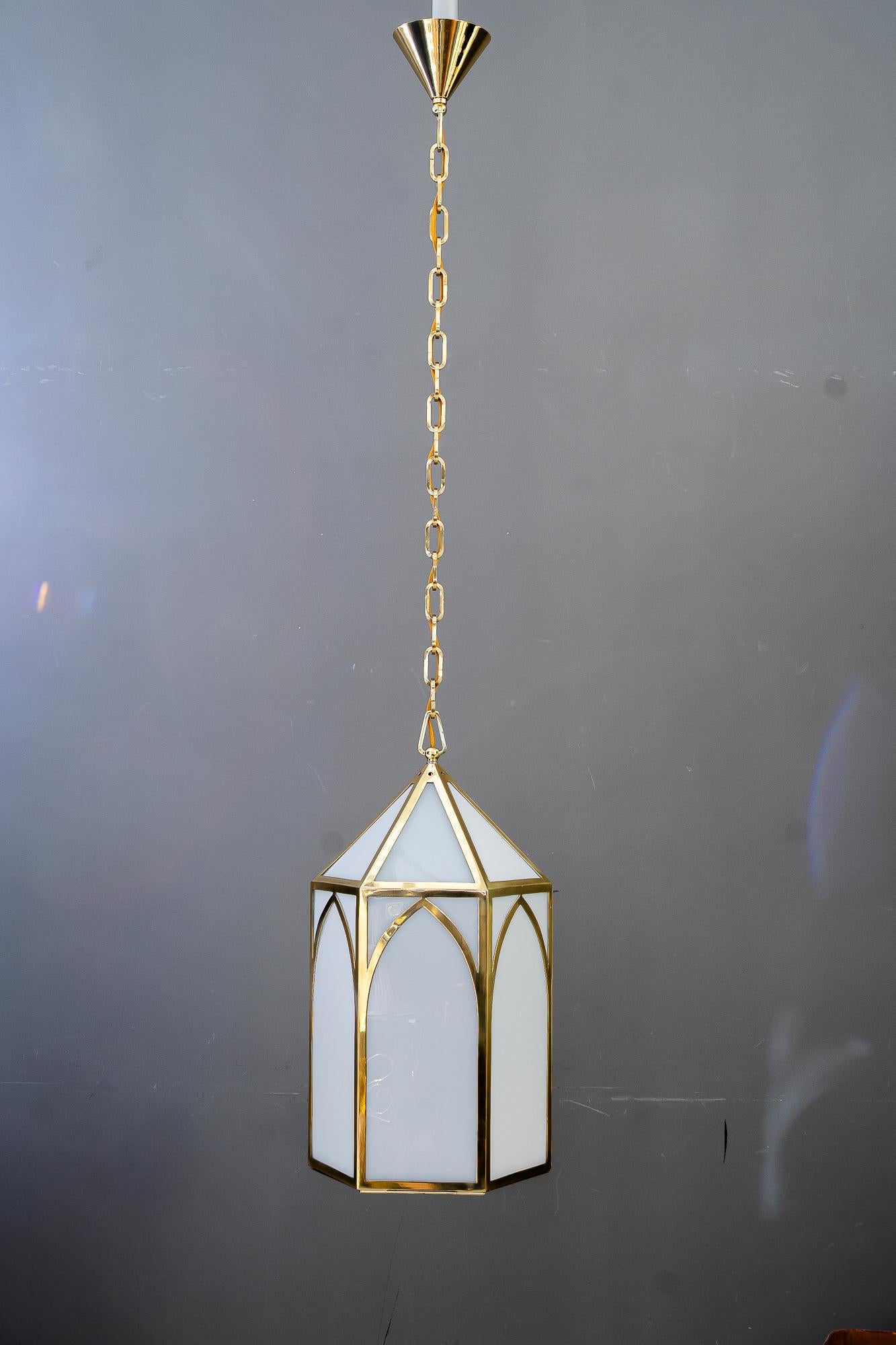 Early 20th Century Big Art Deco Lantern with original antique opal glass shades vienna around 1920 For Sale
