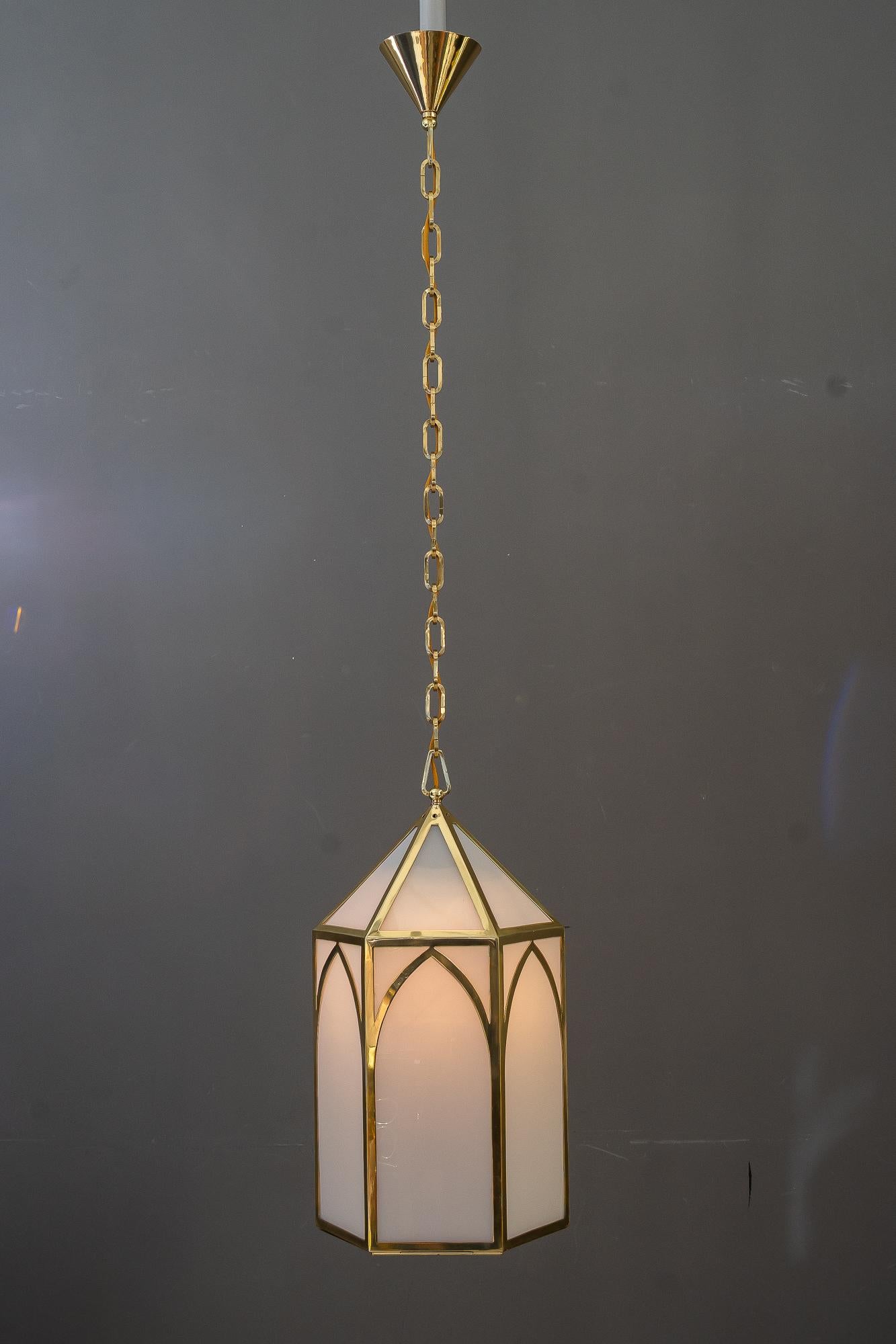 Big Art Deco Lantern with original antique opal glass shades vienna around 1920 For Sale 1