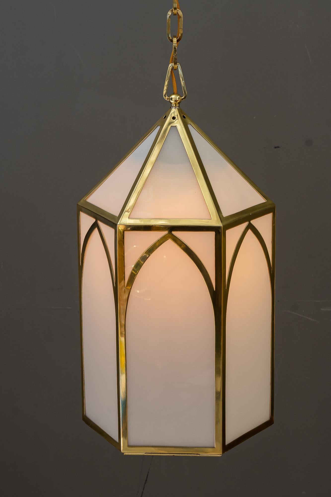 Big Art Deco Lantern with original antique opal glass shades vienna around 1920 For Sale 2