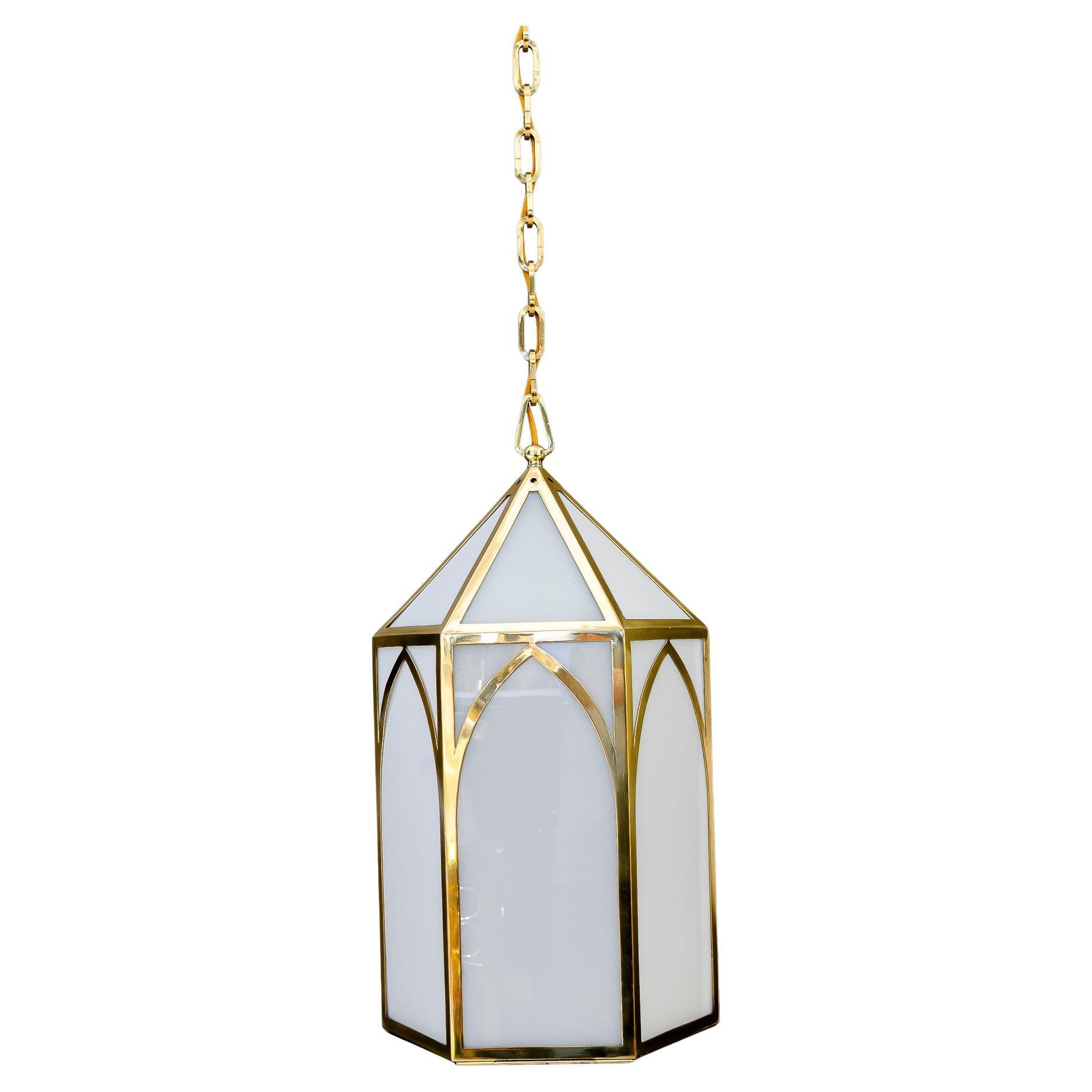 Big Art Deco Lantern with original antique opal glass shades vienna around 1920 For Sale