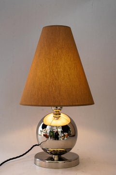 Big Art Deco nickel-plated table lamp with fabric shade vienna around 1920s
