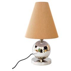 Antique Big Art Deco nickel-plated table lamp with fabric shade vienna around 1920s